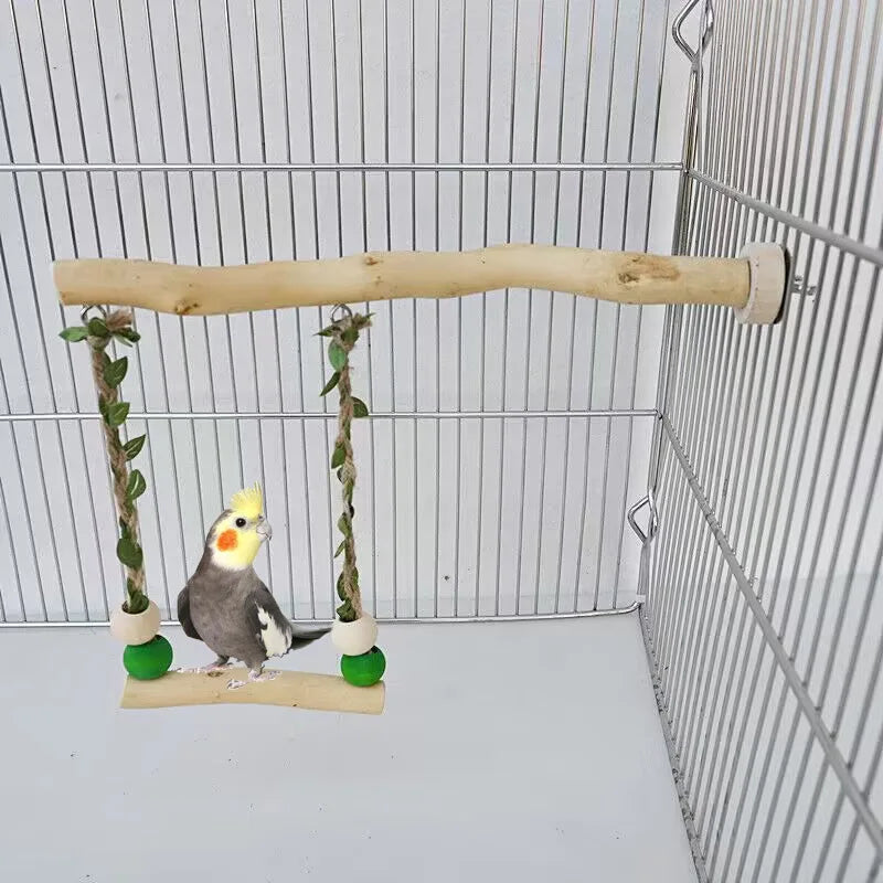 Wood Parrot Stand Pole Double Layer Swing Toy for Bird Tiger Skin Claw Grinding Beak Grinding Stand Pole Bird Cage Accessories