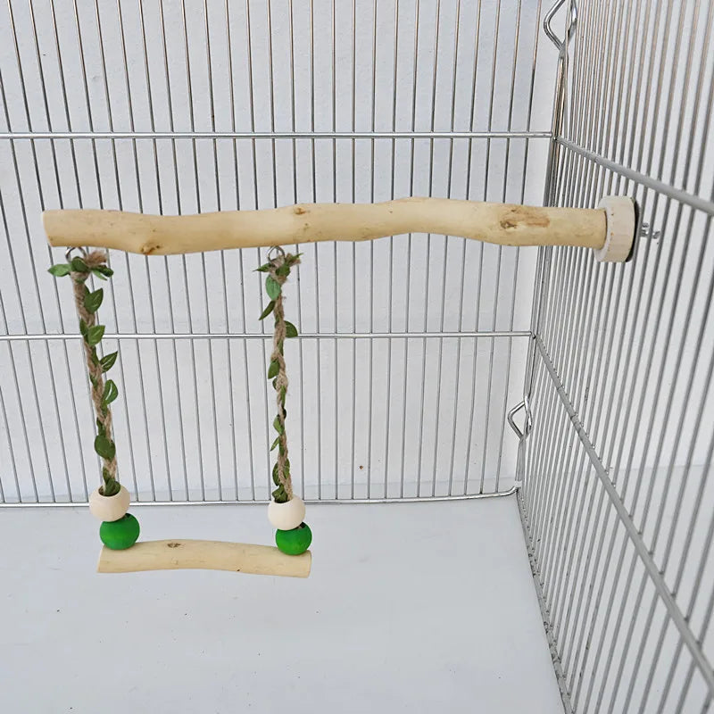 Wood Parrot Stand Pole Double Layer Swing Toy for Bird Tiger Skin Claw Grinding Beak Grinding Stand Pole Bird Cage Accessories