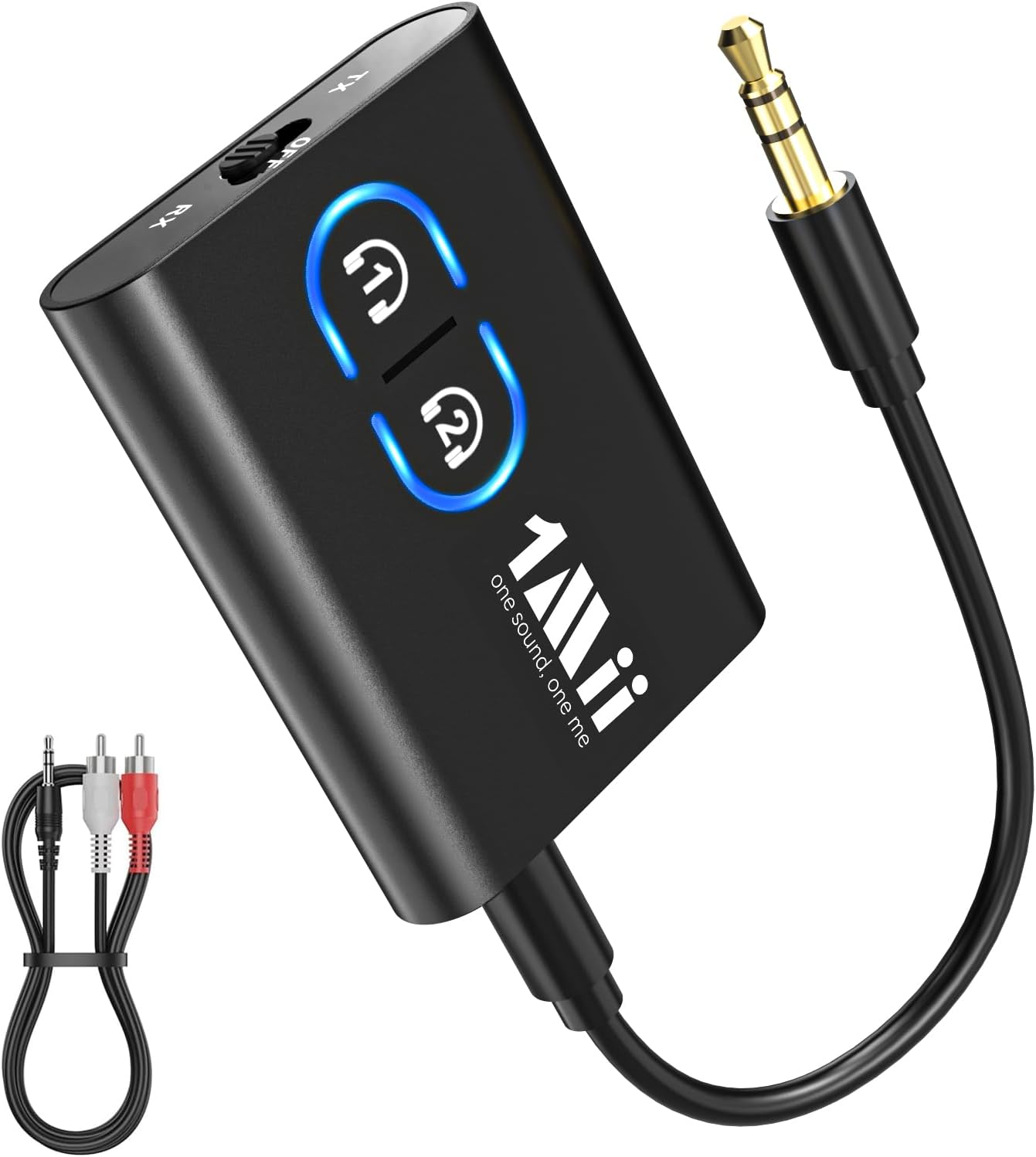 1Mii Bluetooth 5.3 Transmitter Receiver for TV to Wireless Headphones, Dual Link AptX Adaptive/Low Latency/HD Audio, Aux Bluetooth Audio Receiver Adapter for Home Stereo, Airplane,