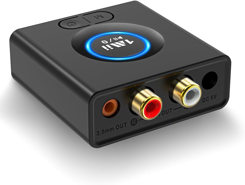 1Mii Bluetooth Audio Adapter, Low Latency Wireless Bluetooth 5.1 Audio Receiver with 3.5 mm RCA for Home Stereo Music Streaming System, Bass Mode, 12hrs Playtime thumbnail 1