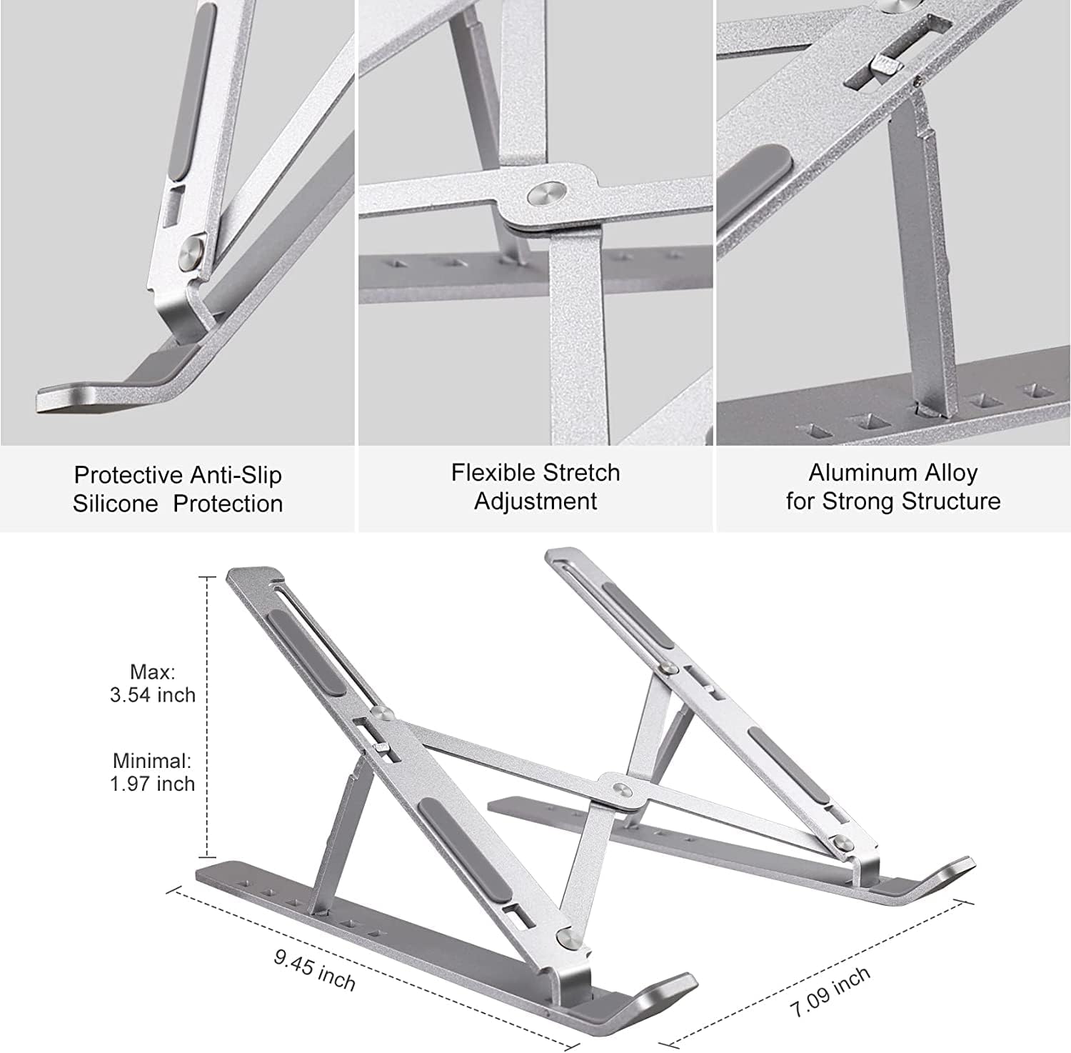 Adjustable Height Laptop Riser, Ergonomic Laptop Stand, Aluminum Alloy Notebook Stand, Fits 10-17 Inch Laptops & Tablets, for Home/Office