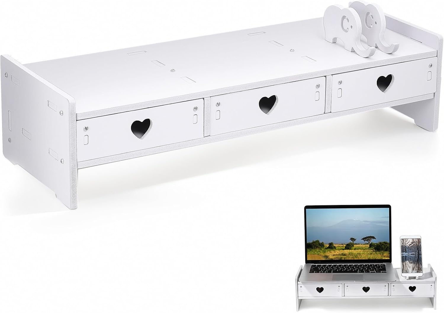 Desktop Monitor Riser Stand with Drawers and Storage Organizer