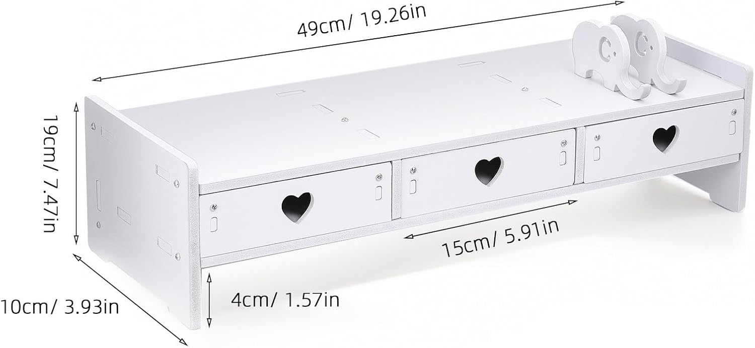 Desktop Monitor Riser Stand with Drawers and Storage Organizer