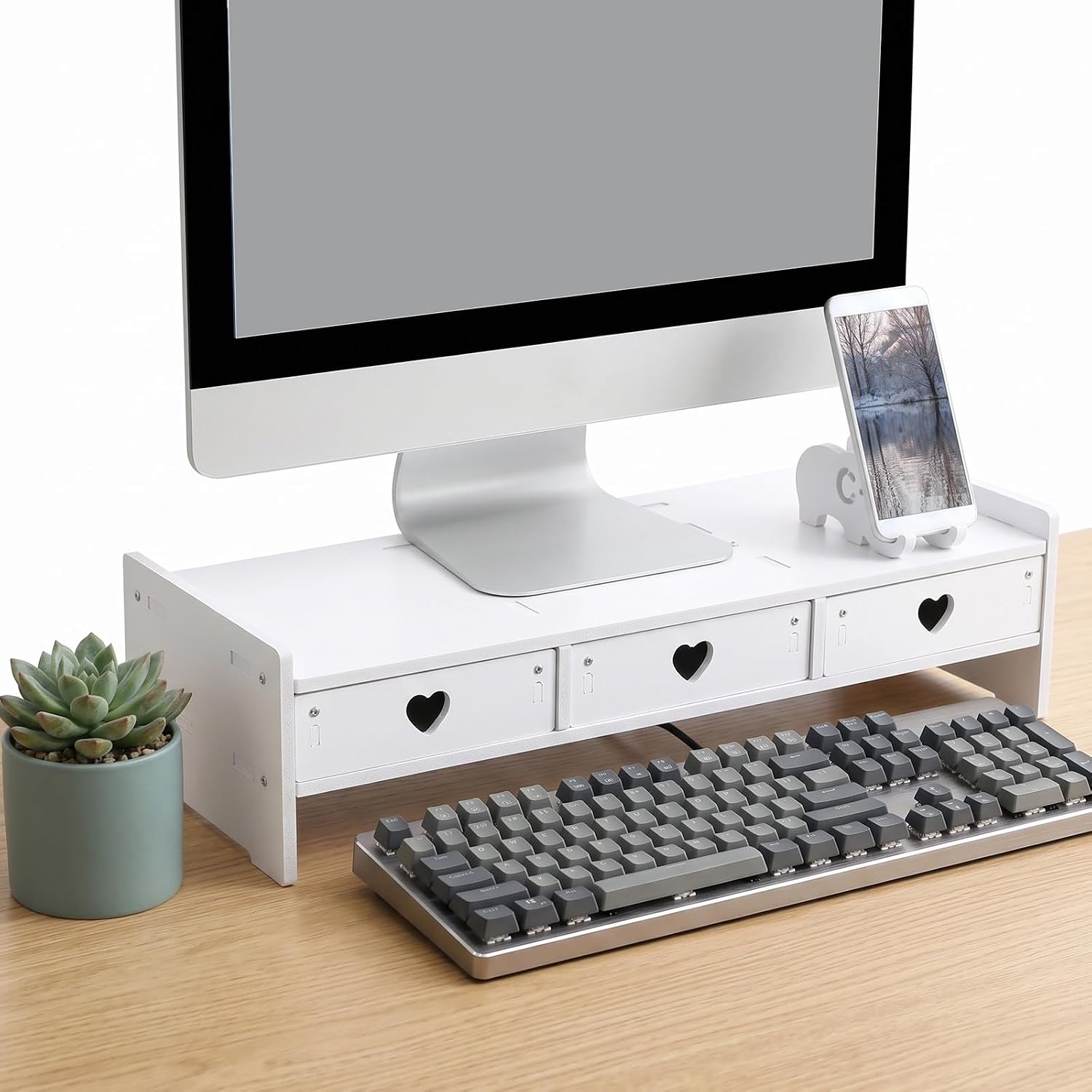 Desktop Monitor Riser Stand with Drawers and Storage Organizer