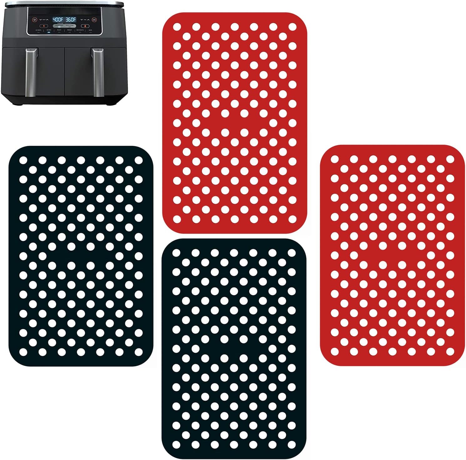 Amison 4 Pack Air Fryer Liners - Double Basket Silicone Mats for Dual Basket Air Fryers - Reusable Non-Stick Silicone Air Fryer Mats Replacement for Parchment Paper