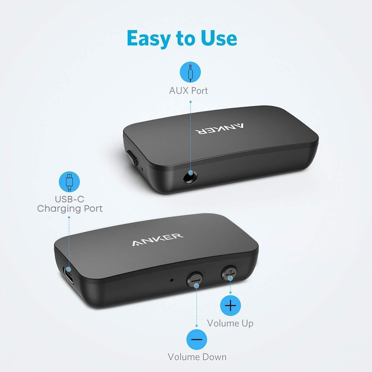 Anker Soundsync A3352 Bluetooth Receiver for Music Streaming with Bluetooth 5.0, 12-Hour Battery Life, Dual Device Connection, for Car, Home Stereo, Headphones, Speakers (Renewed) thumbnail 4