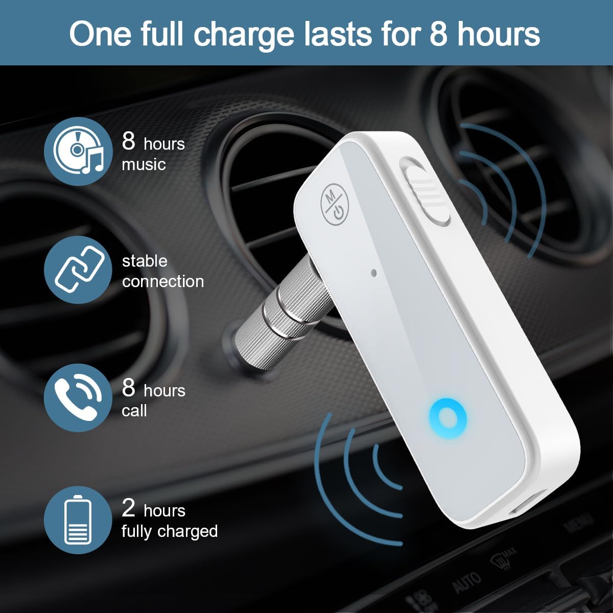 Newest Mini Aux Bluetooth Adapter, Bluetooth 5.3 Receiver, 2 in 1 Bluetooth Transmitter & Receiver for Car, Suitable for Cars, Speakers, Stereo Systems and Headphones, White