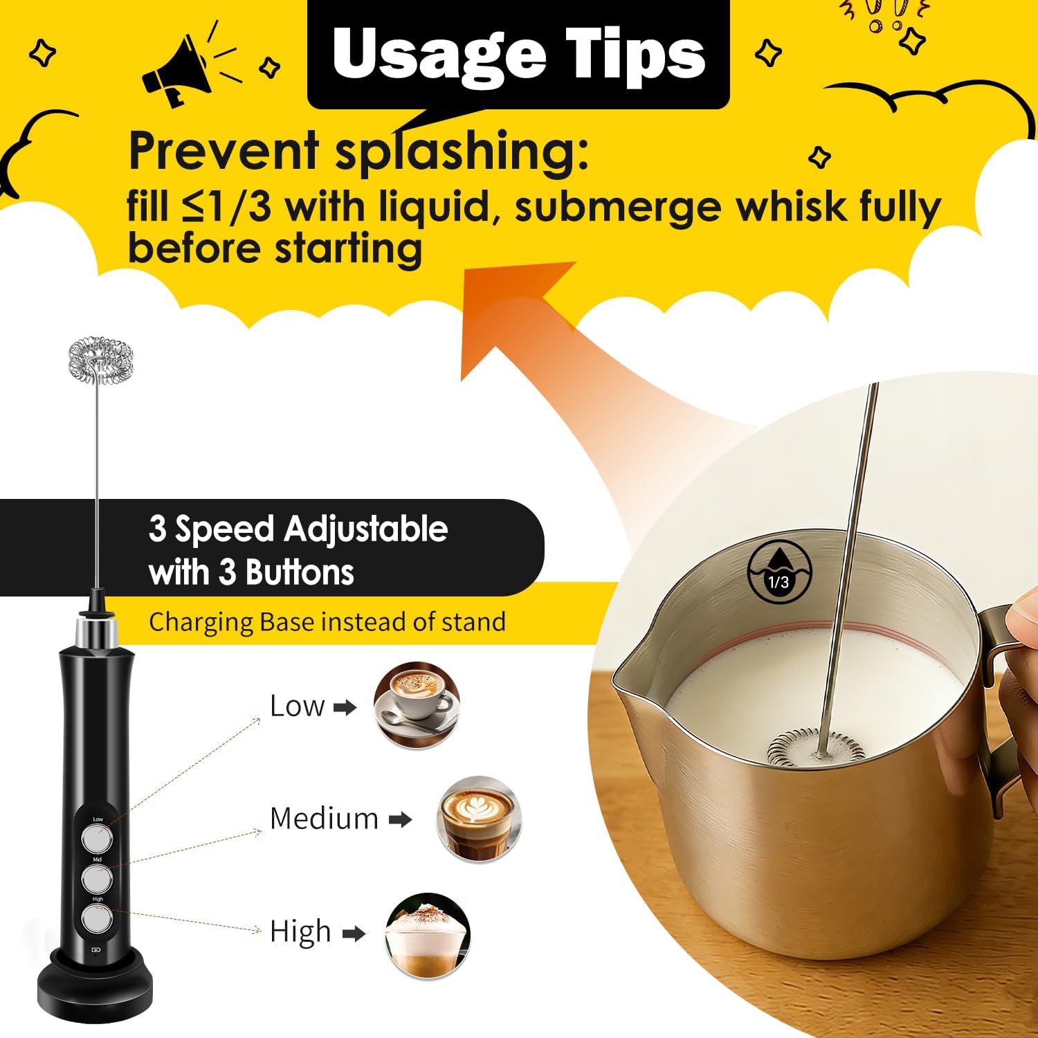 Mousseur à lait rechargeable portatif
