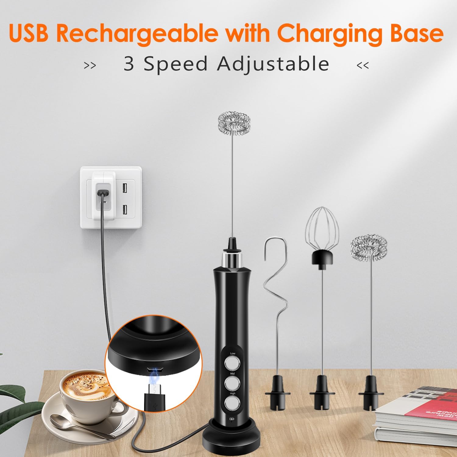 Mousseur à lait rechargeable portatif
