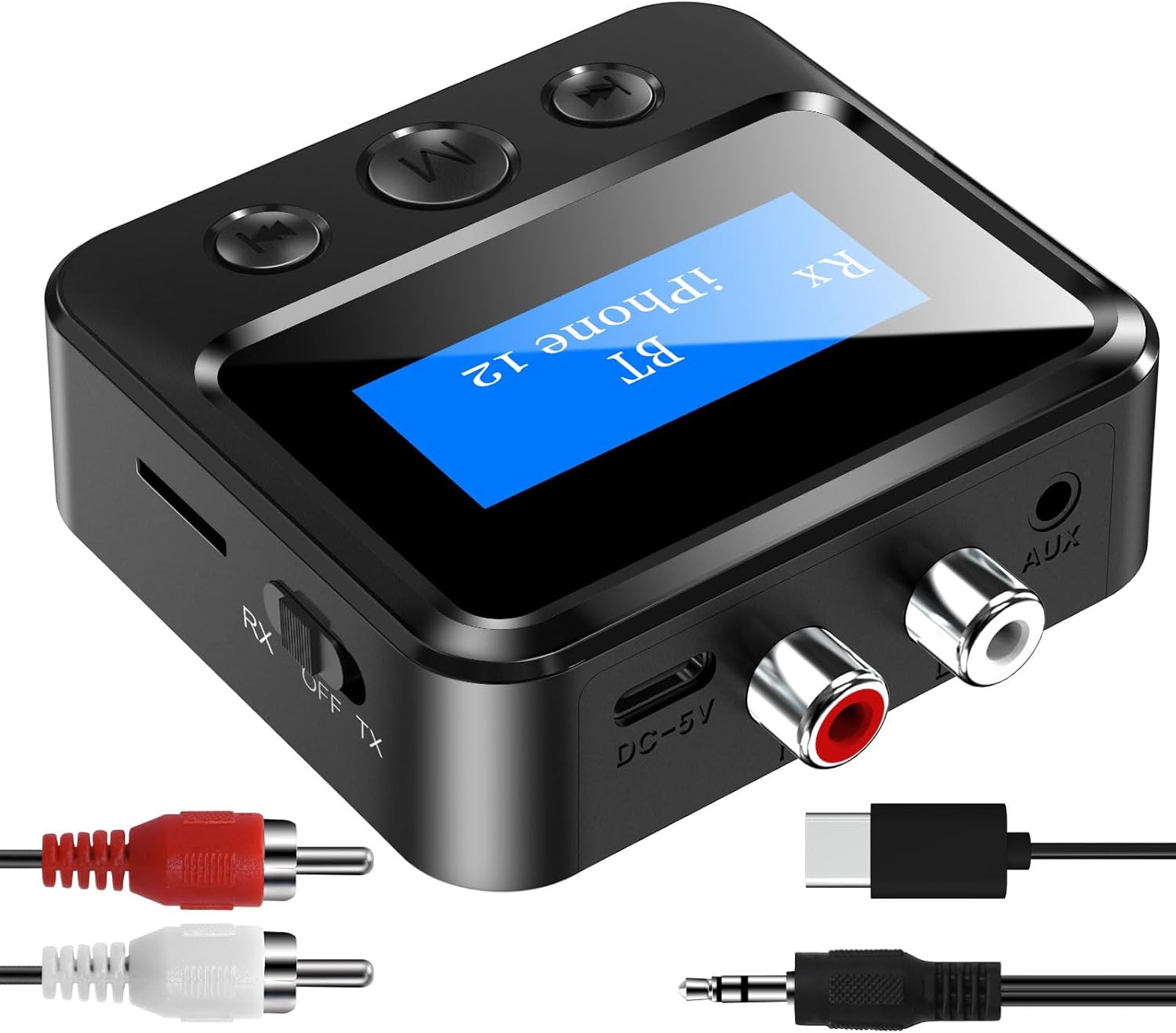 Bluetooth Receiver for Speaker - Bluetooth 5.0 Audio Receiver with Display, Wireless Audio Adapter for Home Stereo/Headphones/Speakers/Home Theater/TV/PC/Car, with TF Card/RCA/3.5m thumbnail 1
