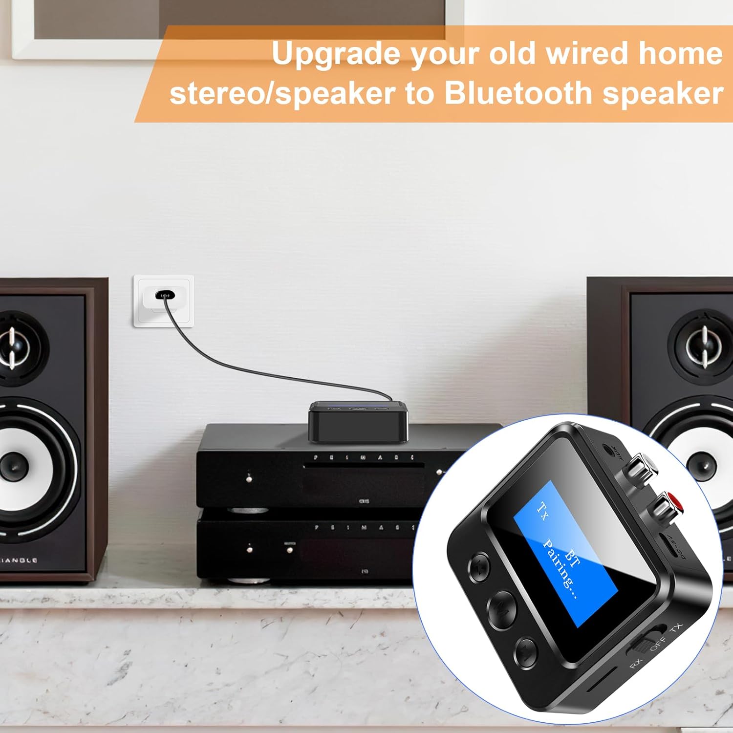 Bluetooth Receiver for Speaker - Bluetooth 5.0 Audio Receiver with Display, Wireless Audio Adapter for Home Stereo/Headphones/Speakers/Home Theater/TV/PC/Car, with TF Card/RCA/3.5m thumbnail 5