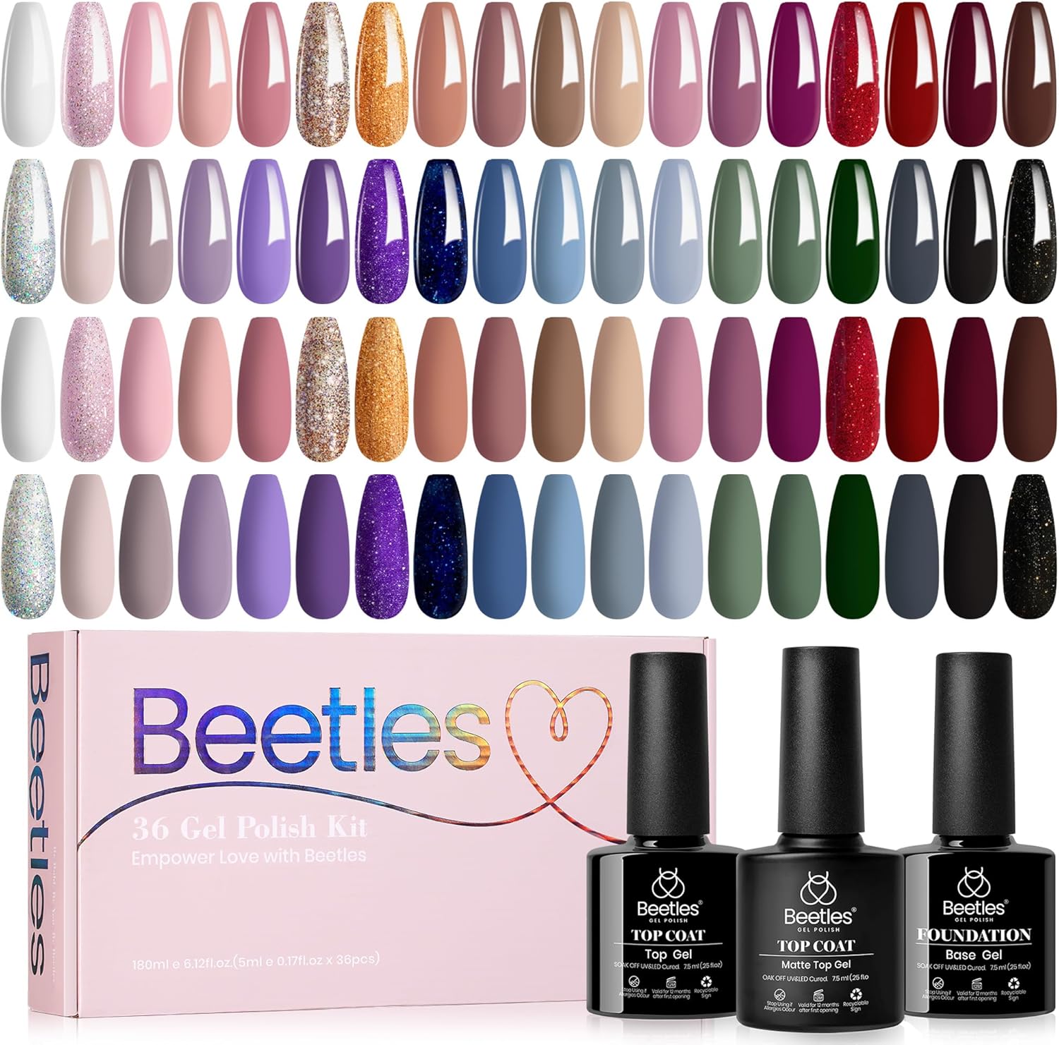 Kit vernis gel Beetles, 36 couleurs neutres