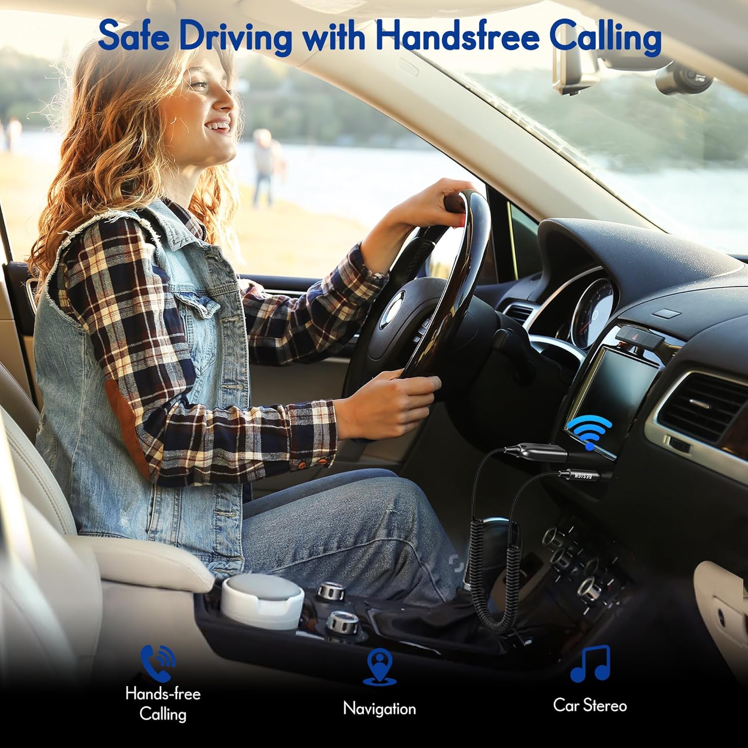 BESIGN BK07 Bluetooth Car Kit, Wireless Receiver for Handsfree Talking and Music Streaming, Bluetooth Aux Adapter for Car and Home Audio