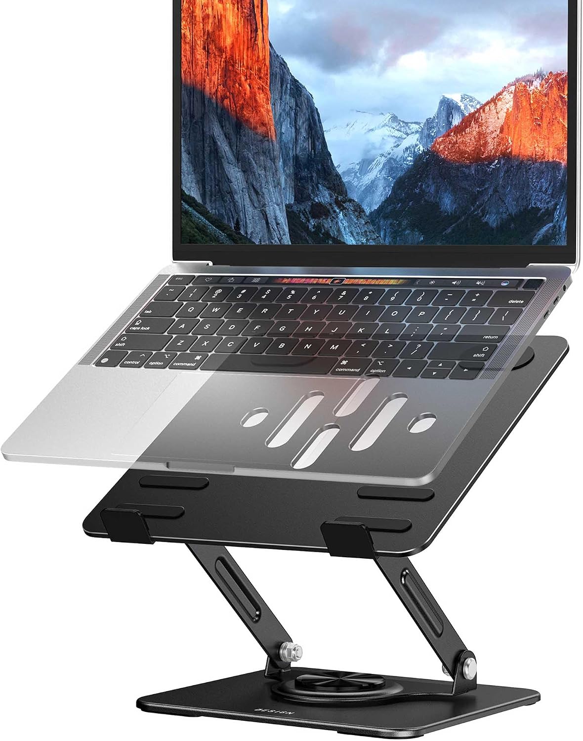 BESIGN Laptop Stand with 360° Rotating Base, Ergonomic Adjustable Notebook Riser for Desk, Foldable Computer Holder Compatible with 10-14" Laptops, LS11 Black thumbnail 1