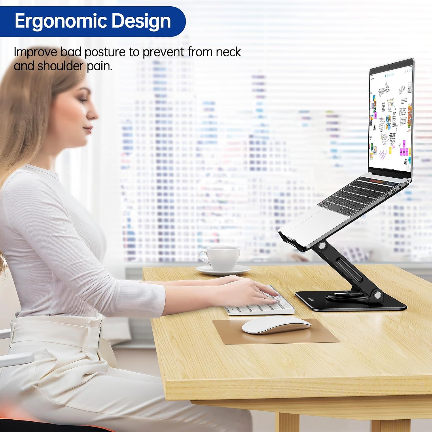BESIGN Laptop Stand with 360° Rotating Base, Ergonomic Adjustable Notebook Riser for Desk, Foldable Computer Holder Compatible with 10-14" Laptops, LS11 Black thumbnail 3