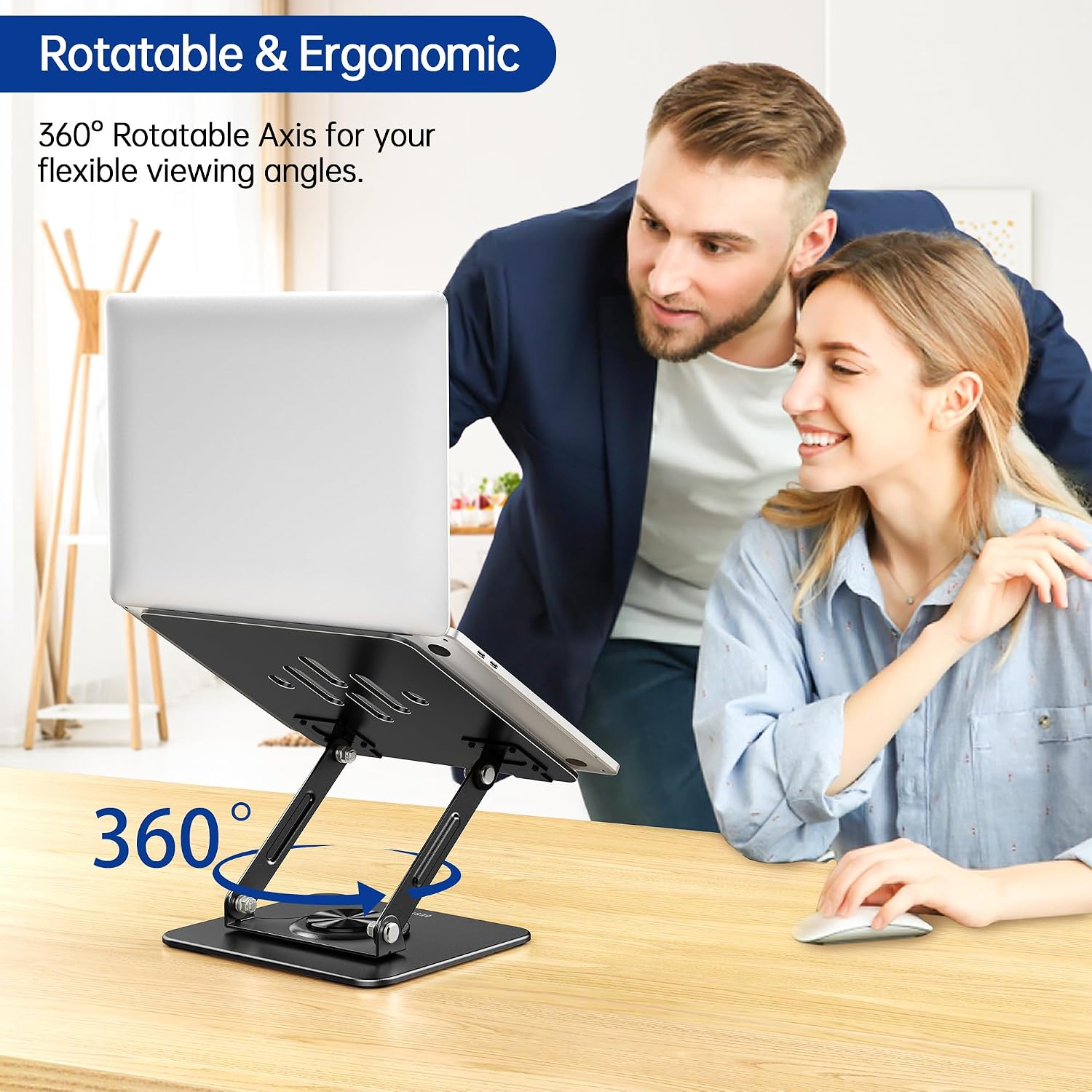 BESIGN Laptop Stand with 360° Rotating Base, Ergonomic Adjustable Notebook Riser for Desk, Foldable Computer Holder Compatible with 10-14" Laptops, LS11 Black thumbnail 4