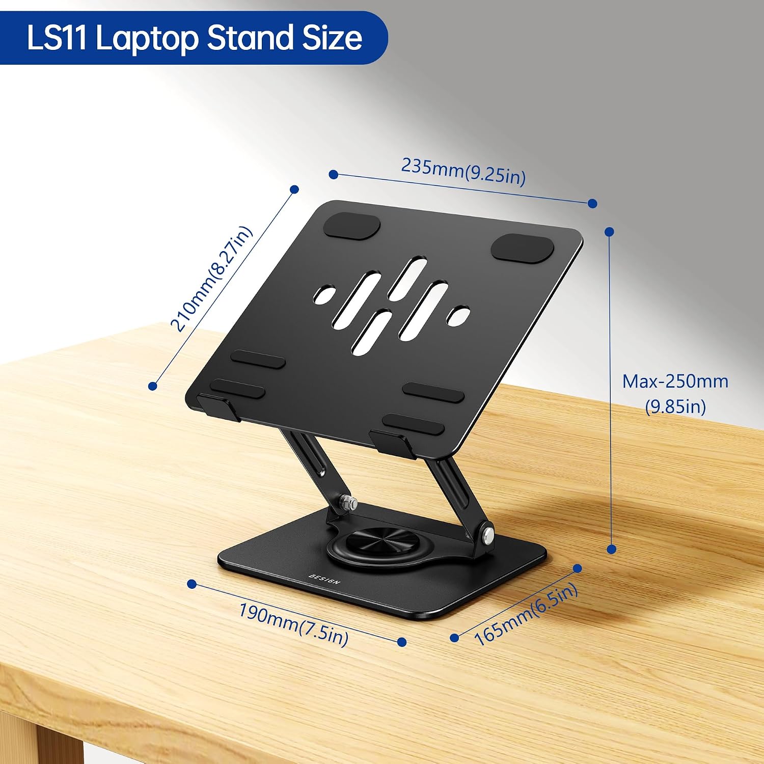 BESIGN Laptop Stand with 360° Rotating Base, Ergonomic Adjustable Notebook Riser for Desk, Foldable Computer Holder Compatible with 10-14" Laptops, LS11 Black thumbnail 5