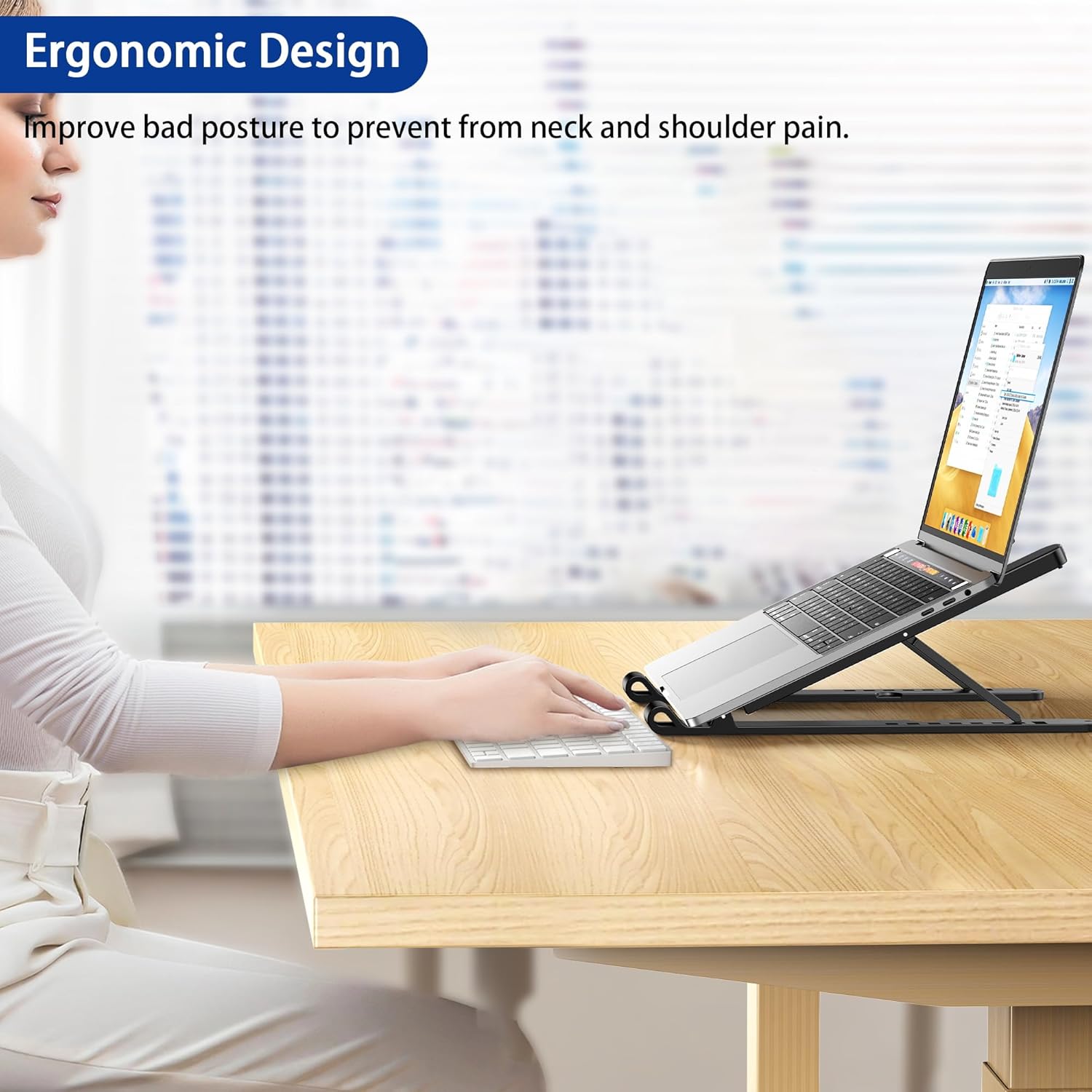 Besign LS01 Pro Ergonomic Laptop Stand for Desk, Portable and Adjustable Computer Holder, Ventilated Cooling Pad Notebook Riser Compatible with 10-15.6" Laptops (Black) thumbnail 3