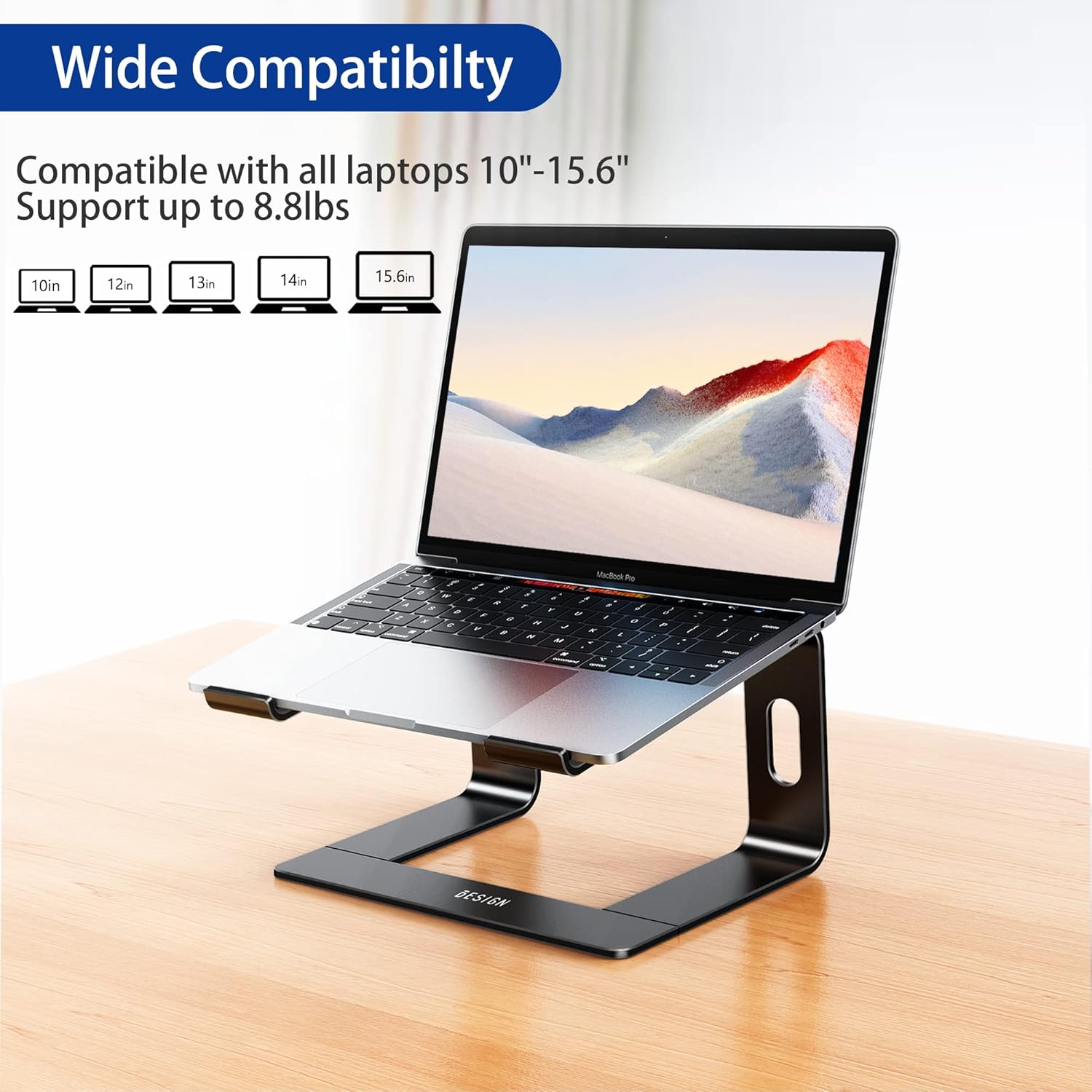BESIGN LS03 Aluminum Laptop Stand, Ergonomic Detachable Computer Stand, Riser Holder Notebook Stand Compatible with Air, Pro, Dell, HP, Lenovo More 10-15.6" Laptops (Black)