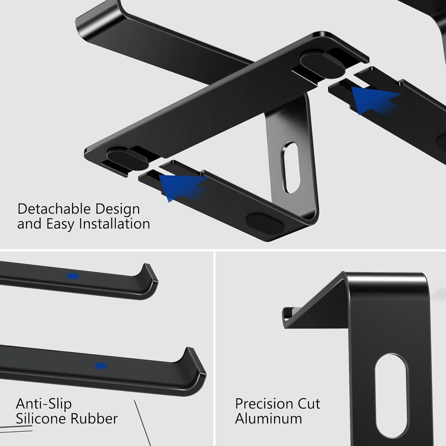 BESIGN LS03 Aluminum Laptop Stand, Ergonomic Detachable Computer Stand, Riser Holder Notebook Stand Compatible with Air, Pro, Dell, HP, Lenovo More 10-15.6" Laptops (Black)