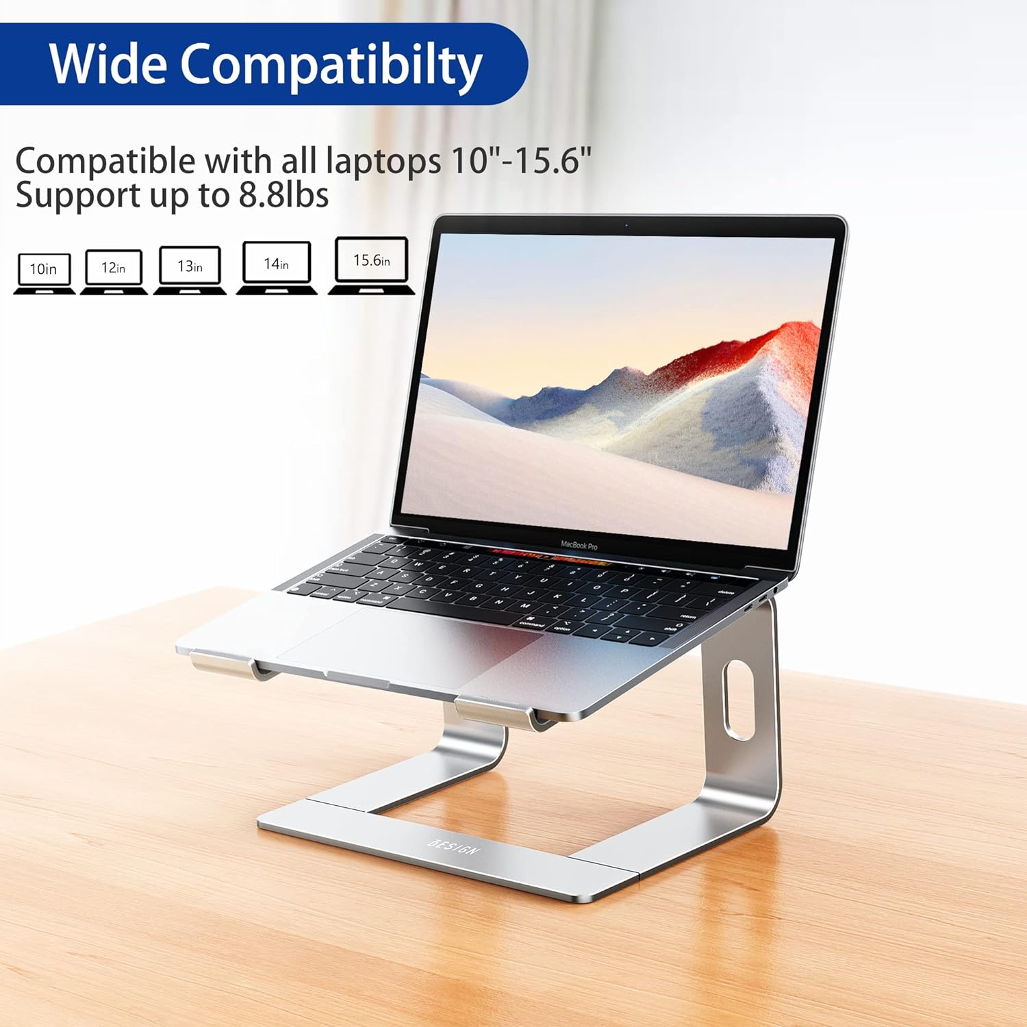 BESIGN LS03 Aluminum Laptop Stand, Ergonomic Detachable Computer Stand, Riser Holder Notebook Stand Compatible with Air, Pro, Dell, HP, Lenovo More 10-15.6" Laptops (Silver)