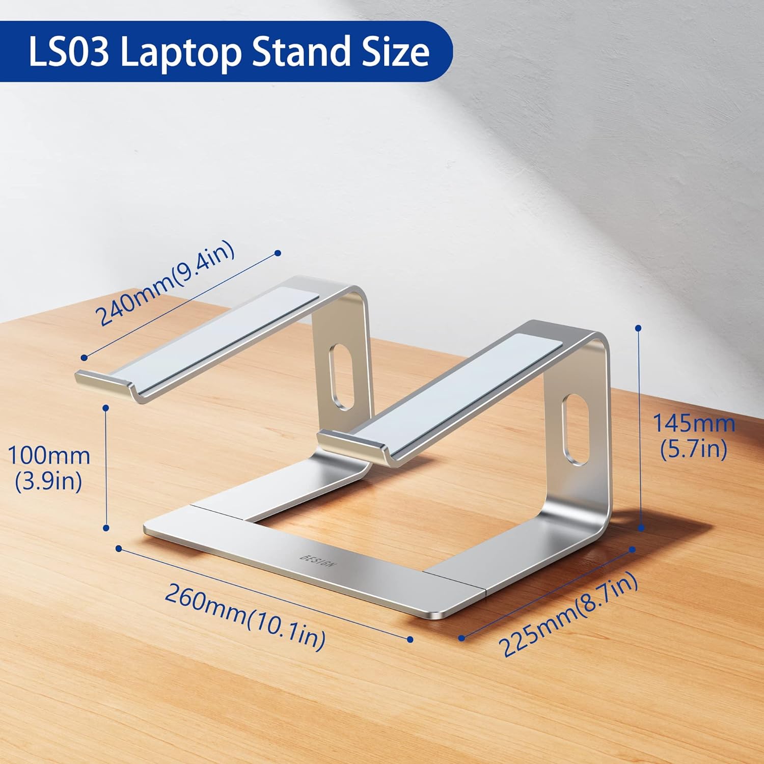 BESIGN LS03 Aluminum Laptop Stand, Ergonomic Detachable Computer Stand, Riser Holder Notebook Stand Compatible with Air, Pro, Dell, HP, Lenovo More 10-15.6" Laptops (Silver)