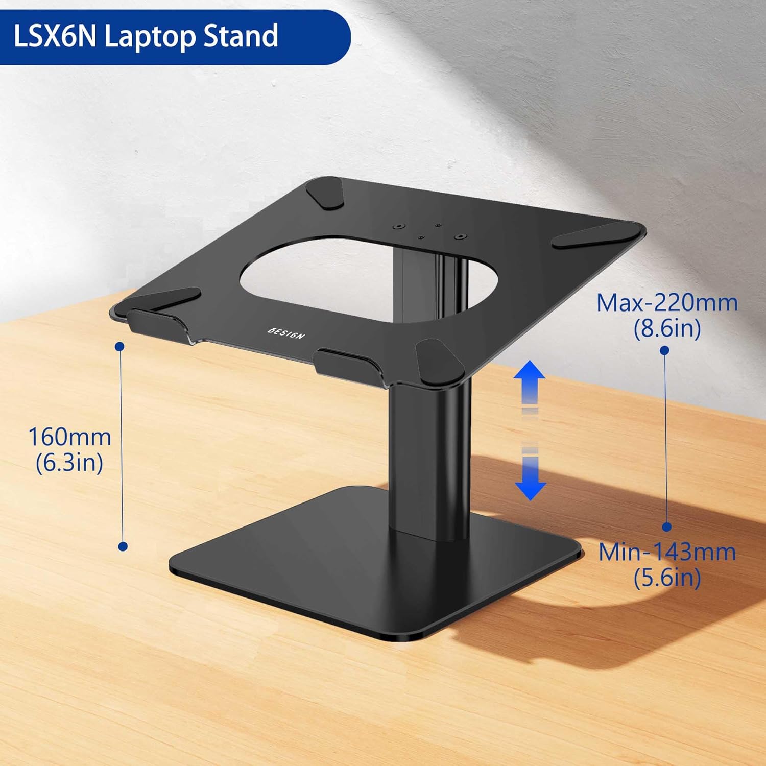 Besign LSX6N Aluminum Laptop Stand, Ergonomic Adjustable Notebook Stand, Riser Holder Computer Stand Compatible with Air, Pro, Dell, HP, Lenovo More 10-14" Laptops, Black