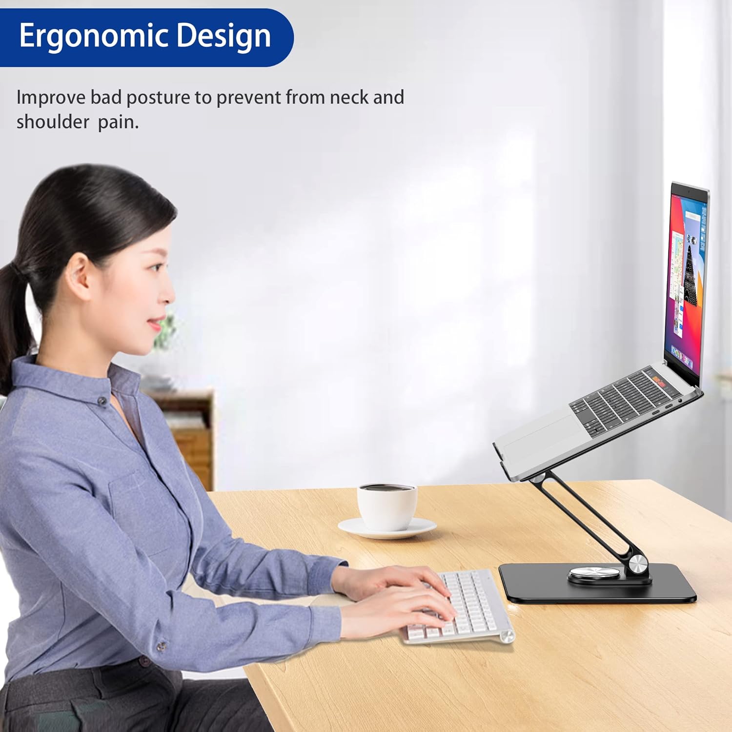 BESIGN LSX7 Laptop Stand with 360° Rotating Base, Ergonomic Adjustable Notebook Stand, Riser Holder Computer Stand Compatible with Air, Pro, Dell, HP, Lenovo More 10-15.6" Laptops, thumbnail 4