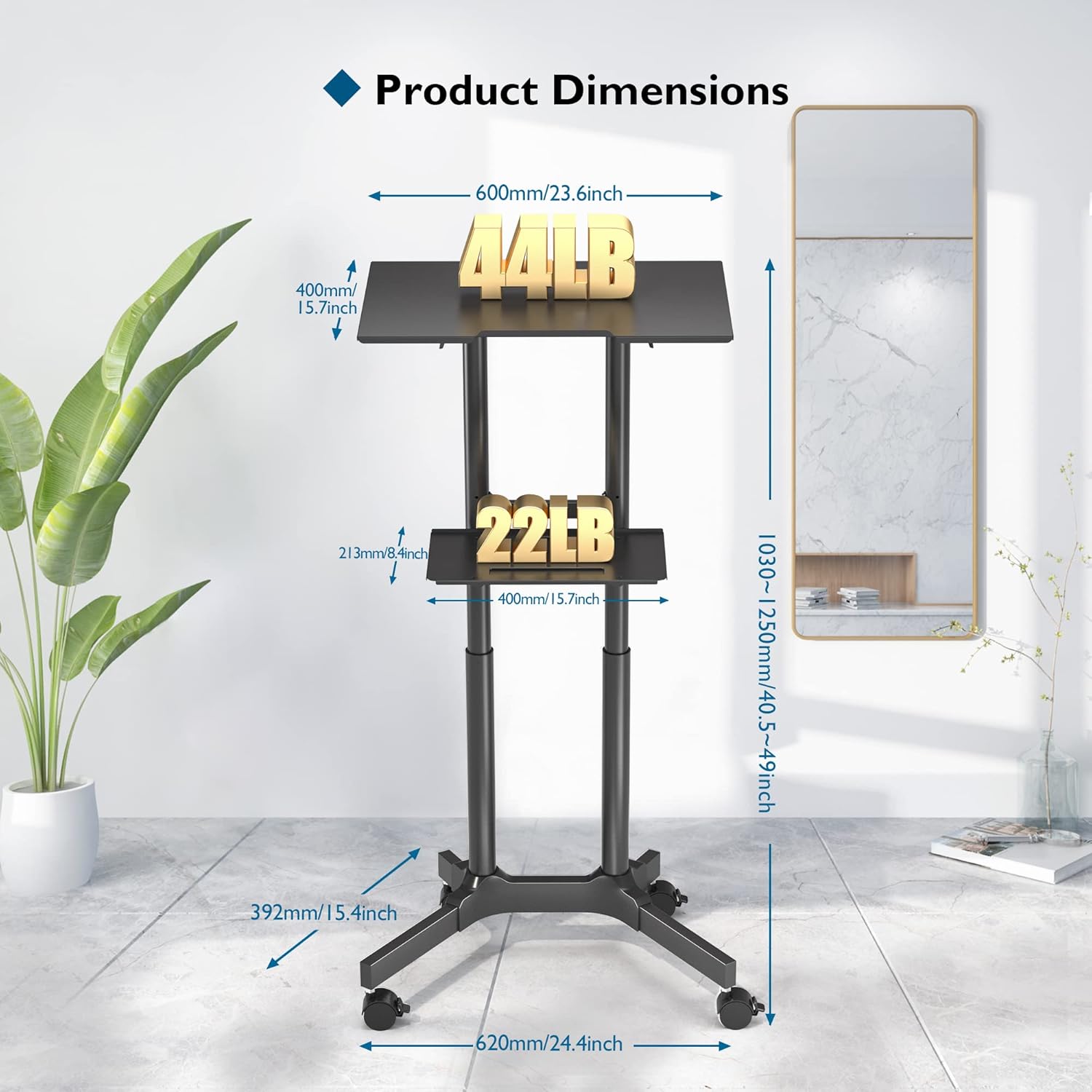BONTEC Lecterns & Podiums, Mobile Standing Laptop Desk with Storage Tray, Height Adjustable Sit Stand Desk, Rolling Teacher Station for Classroom Office, Portable Laptop Cart and C thumbnail 5