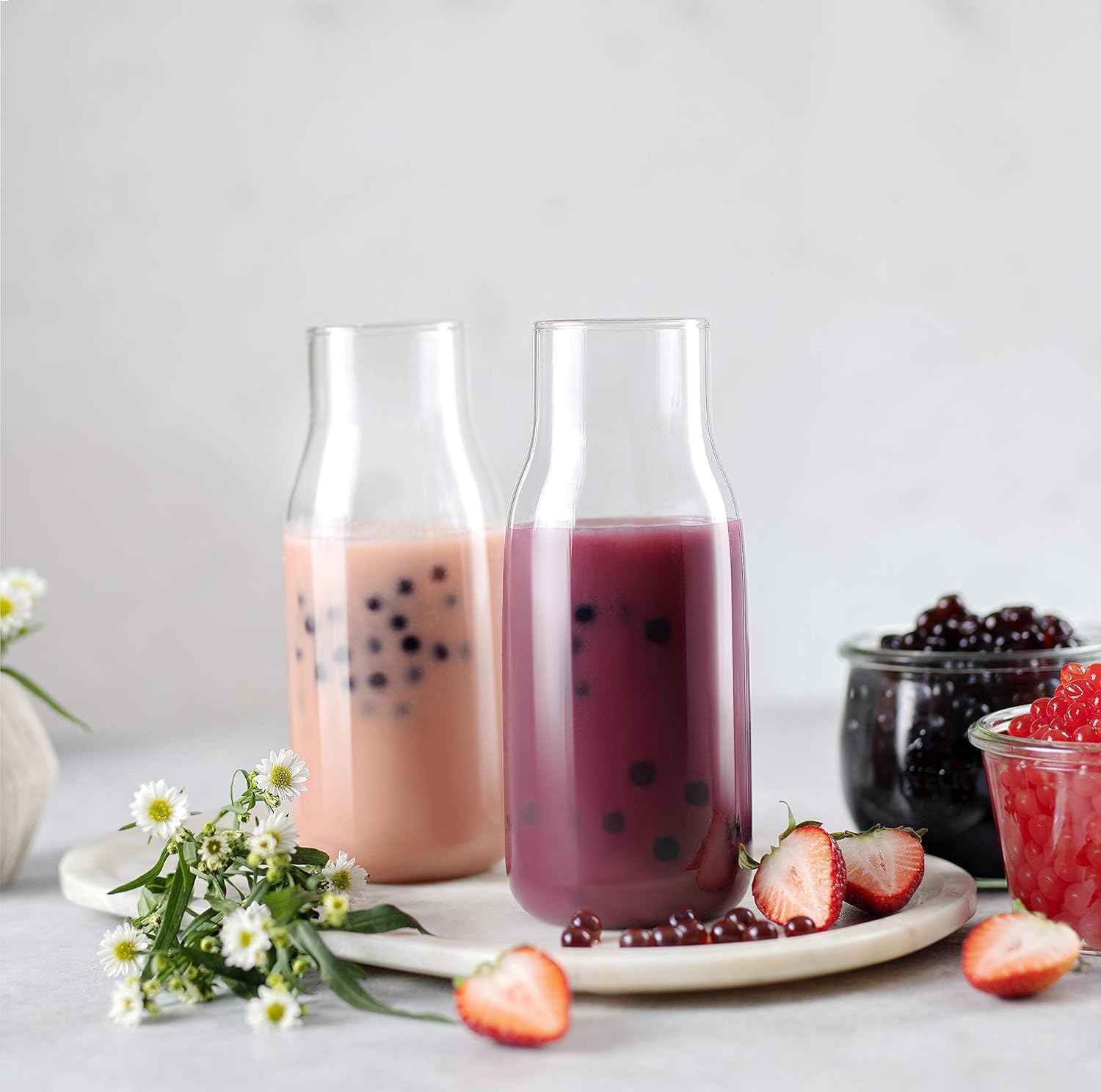 BREXONIC Popping Boba Pearls Bursting Tea Balls Drink & Dessert Topping Strawberry Mango Blueberry Passion Fruit Flavored Bubble Tea Tapioca Pearls (Strawberry, Passion Fruit, Blue