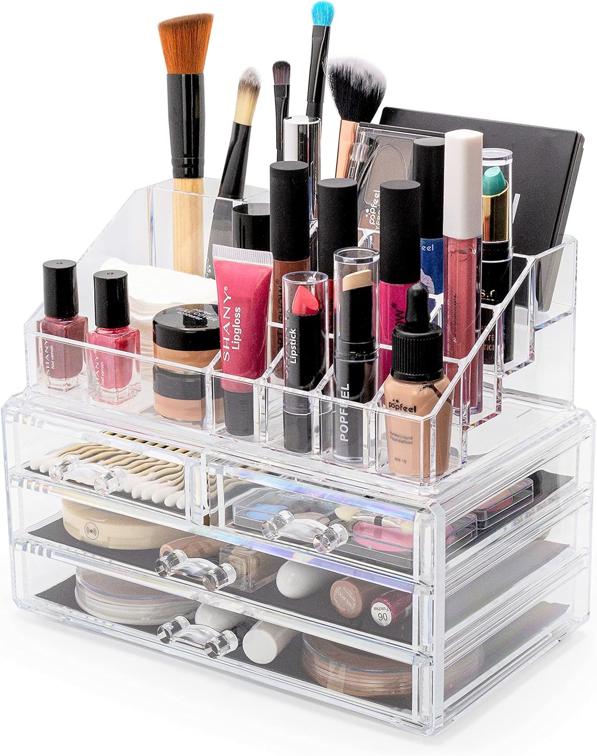 Brookstone Makeup Organizer Case – Countertop Storage With Drawers, Acrylic Cosmetic Display Box, Vanity Desk Organizer For Accessories