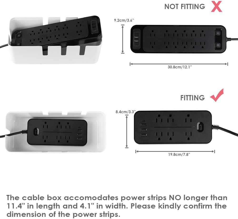 Cable Management Box by Baskiss, 12"x5"x4.5", Wood Lid, Cord Organizer for Desk TV Computer USB Hub System to Cover and Hide & Power Strips & Cords