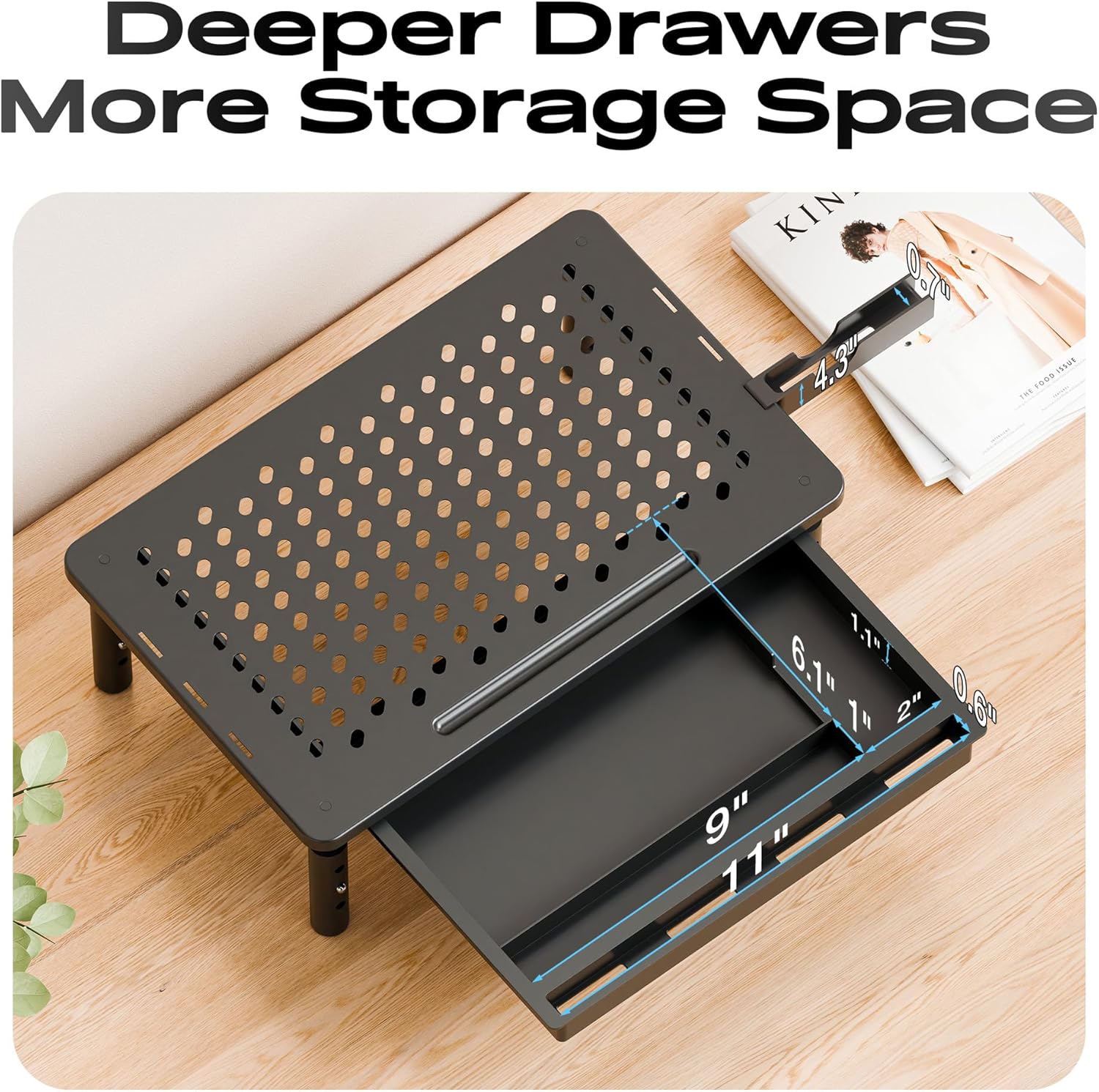 Computer Monitor Stand Riser with Storage, 3 Height Adjustable Laptop Desktop Monitor Stand with Drawer, Metal Short Printer Table, Stand Riser for Desk, Office Desk Organizers and