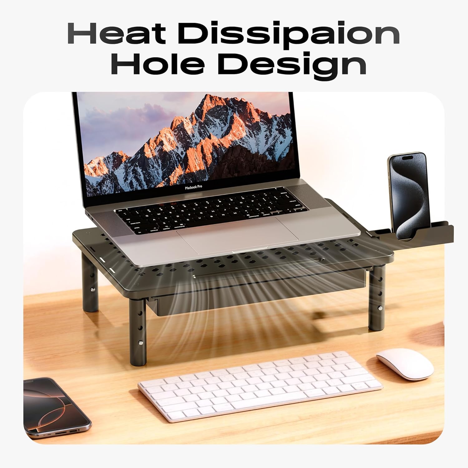 Computer Monitor Stand Riser with Storage, 3 Height Adjustable Laptop Desktop Monitor Stand with Drawer, Metal Short Printer Table, Stand Riser for Desk, Office Desk Organizers and