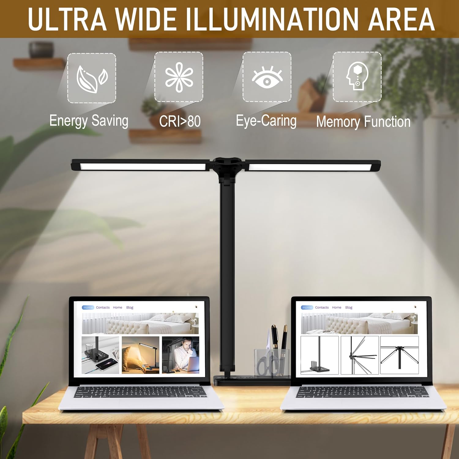 CHARYJOD Dimmable LED Desk Lamp with USB Charging Port, 50 Lighting Modes Dual Swing Arm Architect Table Lamp Light Desk Lamp for Home Office Dorm Piano Nail