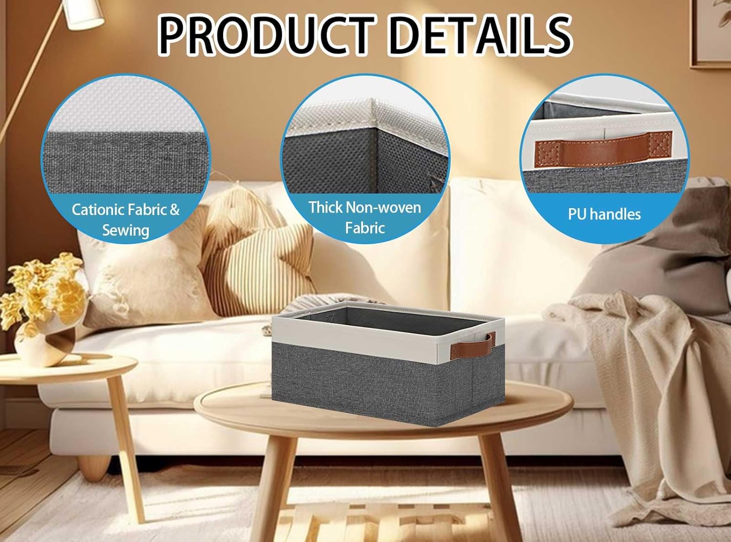 Bacs de rangement pliables en tissu, lot de 6