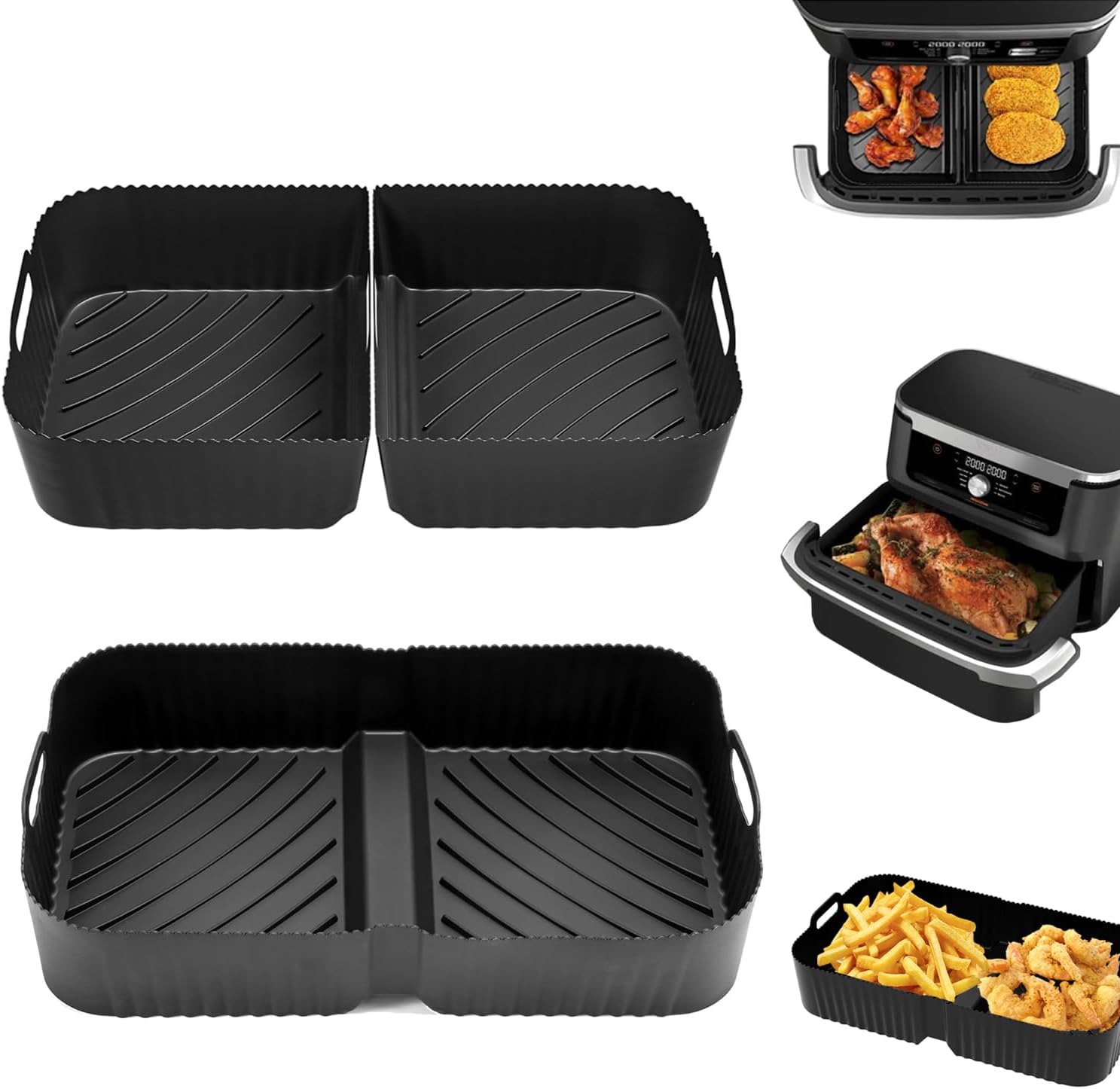 Air Fryer Silicone Liner for Ninja Foodi DZ071 7-QT/Instant Vortex 9 Qt, 3PCS Reusable Silicone Air Fryer Liner Accessories for 7-QT/11-QT Dualzone Airfryer (3.5QT+7QT)