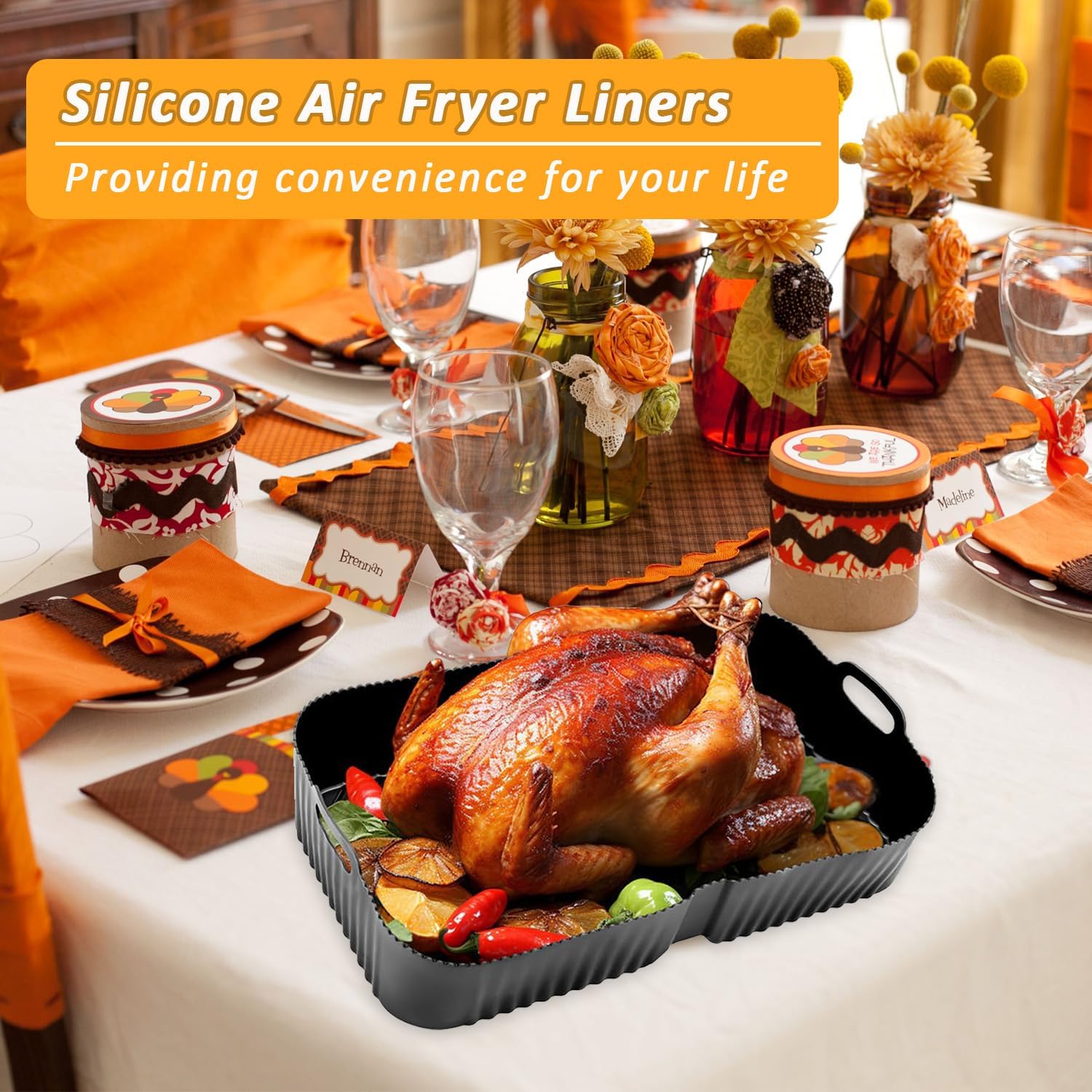 Air Fryer Silicone Liner for Ninja Foodi DZ071 7-QT/Instant Vortex 9 Qt, 3PCS Reusable Silicone Air Fryer Liner Accessories for 7-QT/11-QT Dualzone Airfryer (3.5QT+7QT)