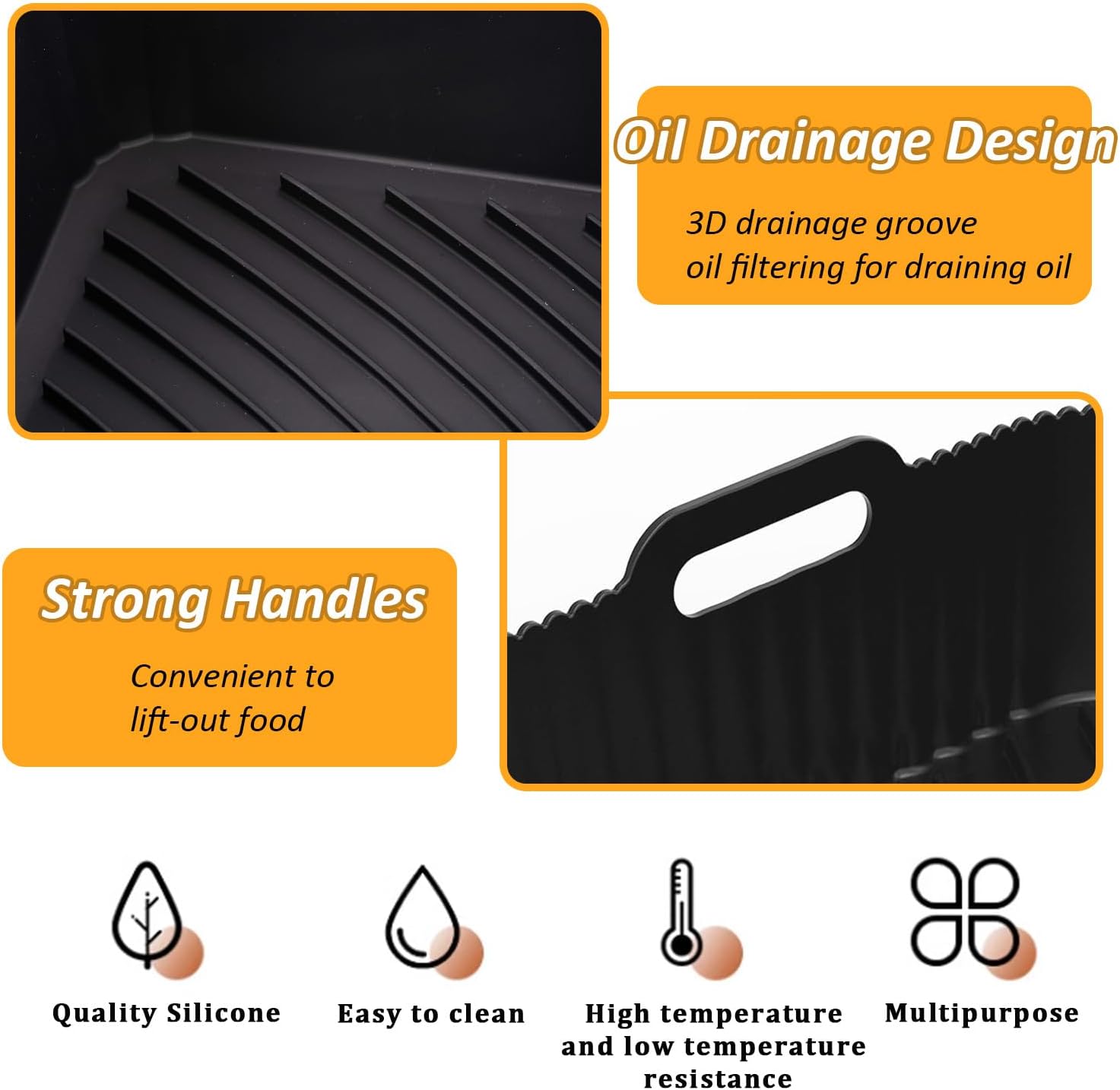 Air Fryer Silicone Liner for Ninja Foodi DZ071 7-QT/Instant Vortex 9 Qt, 3PCS Reusable Silicone Air Fryer Liner Accessories for 7-QT/11-QT Dualzone Airfryer (3.5QT+7QT)