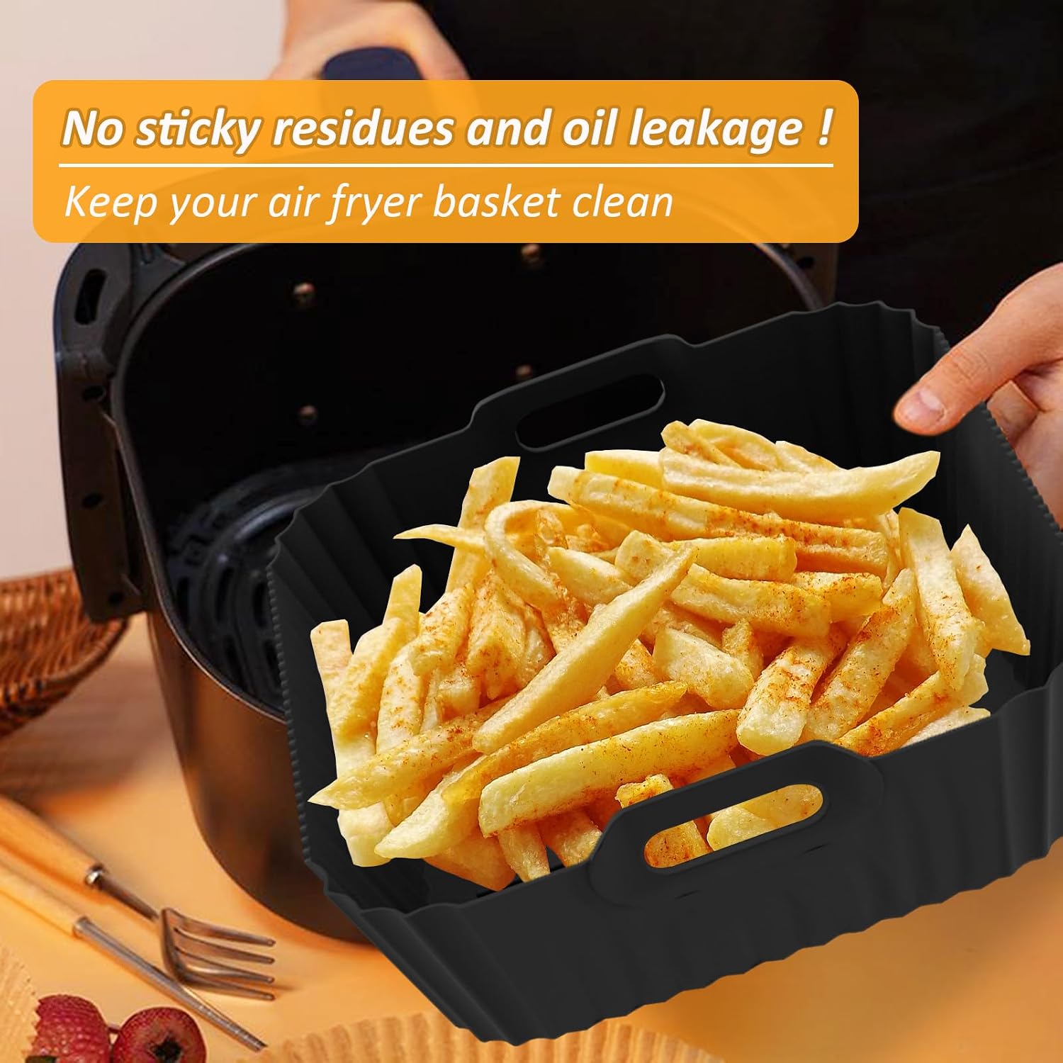 Silicone Air Fryer Liner Reusable for Ninja Air Fryer Pro XL AF181C, AF141C | Air Fryer Liner Compatible with COSORI Air Fryer 4.7L/5.5L/6.4L thumbnail 3