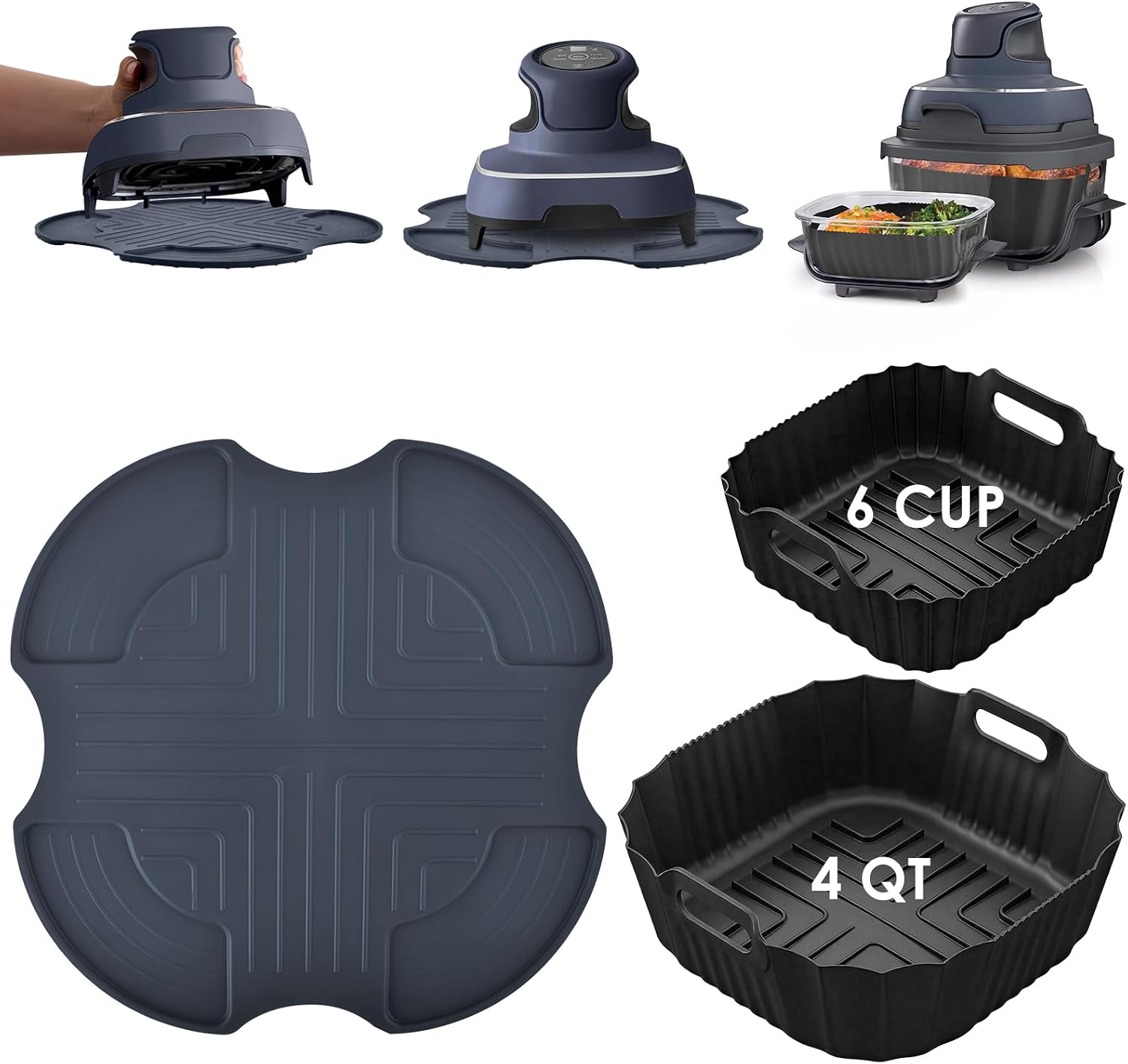 DBNESS 2 PCS Silicone Air Fryer Liners for Ninja Crispi 4 QT & 6 Cup Containers, Anti-Slip Silicone Heat Resistant Mat, Reusable Air Fryer Accessories Compatible with Ninja Crispi  thumbnail 1