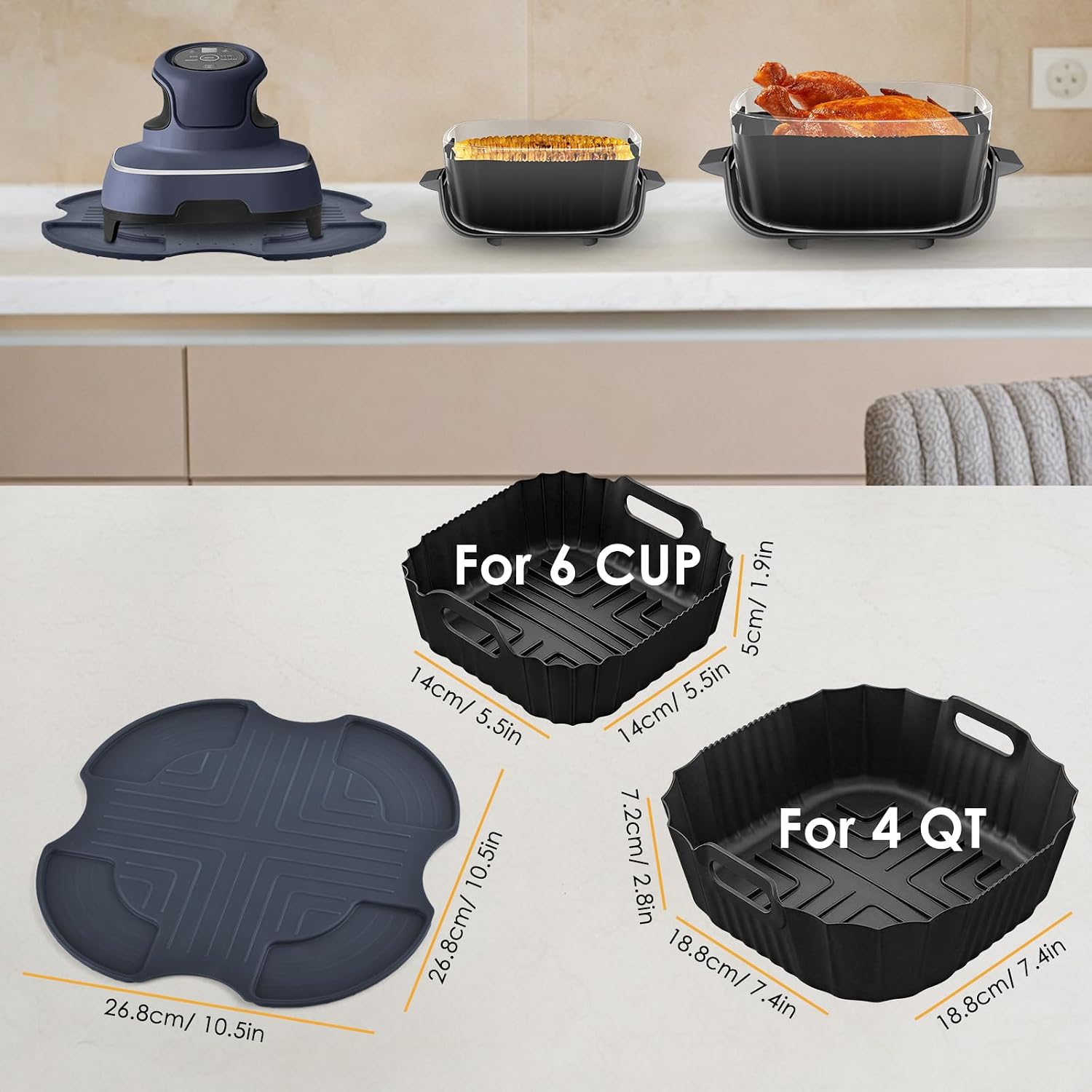 DBNESS 2 PCS Silicone Air Fryer Liners for Ninja Crispi 4 QT & 6 Cup Containers, Anti-Slip Silicone Heat Resistant Mat, Reusable Air Fryer Accessories Compatible with Ninja Crispi  thumbnail 2