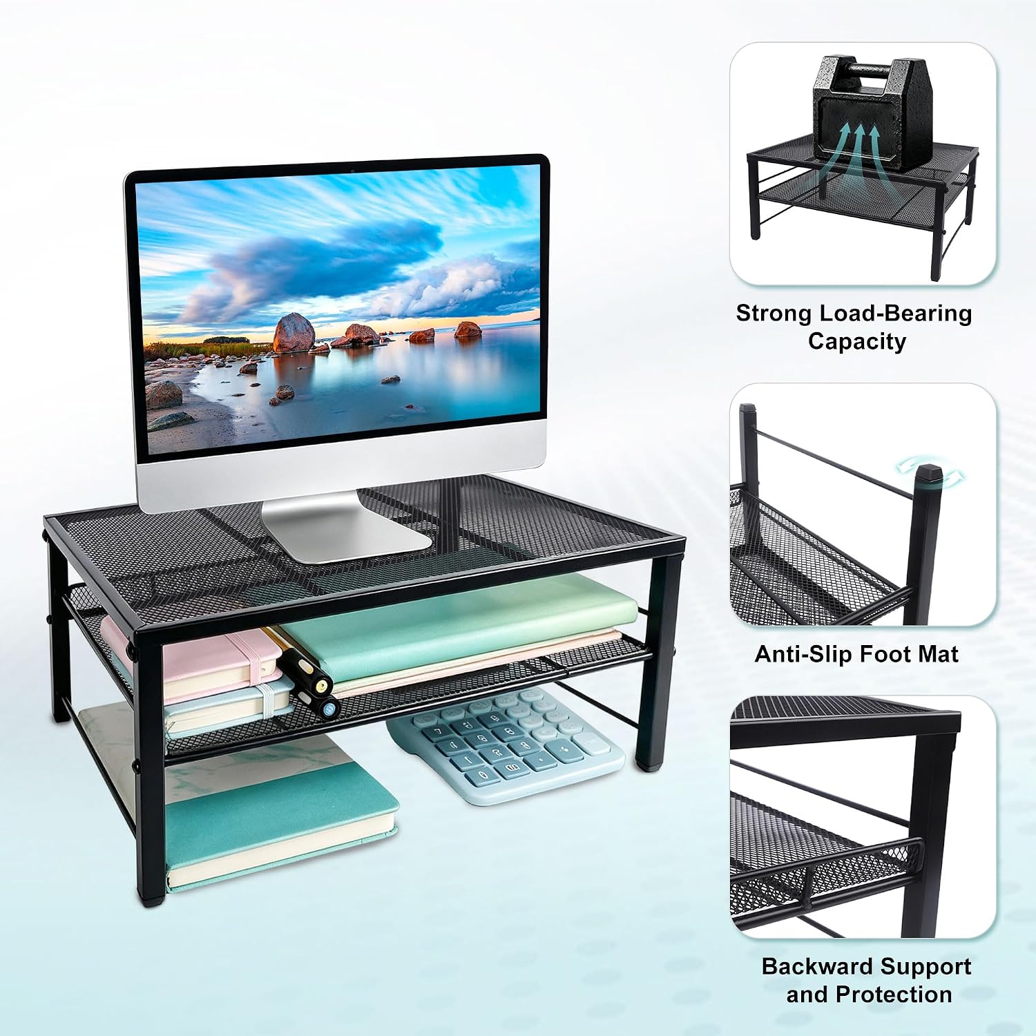 EASEPRES Mesh Desk Monitor Stand Riser for Computer, Printer, Black 1 pack thumbnail 3