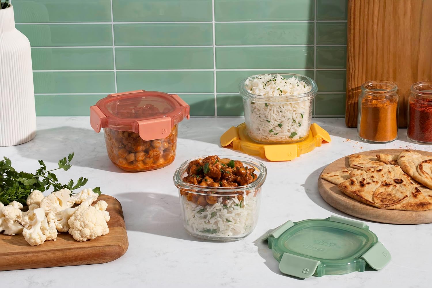 Ello Color Lock 2 Cup 6PC, 3 Pack Glass Meal Prep Sets Leak-Proof Glass Food Storage Containers with Airtight BPA-Free Plastic Lids, Dishwasher, Microwave, and Freezer Safe, Desert thumbnail 2