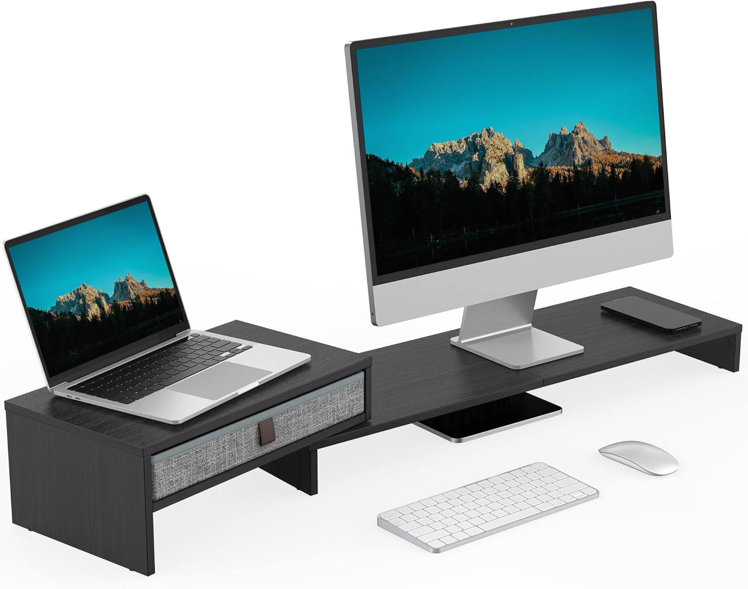 FENGE Dual Monitor Stand with Drawer,Adjustable Length and Angle,Black thumbnail 1
