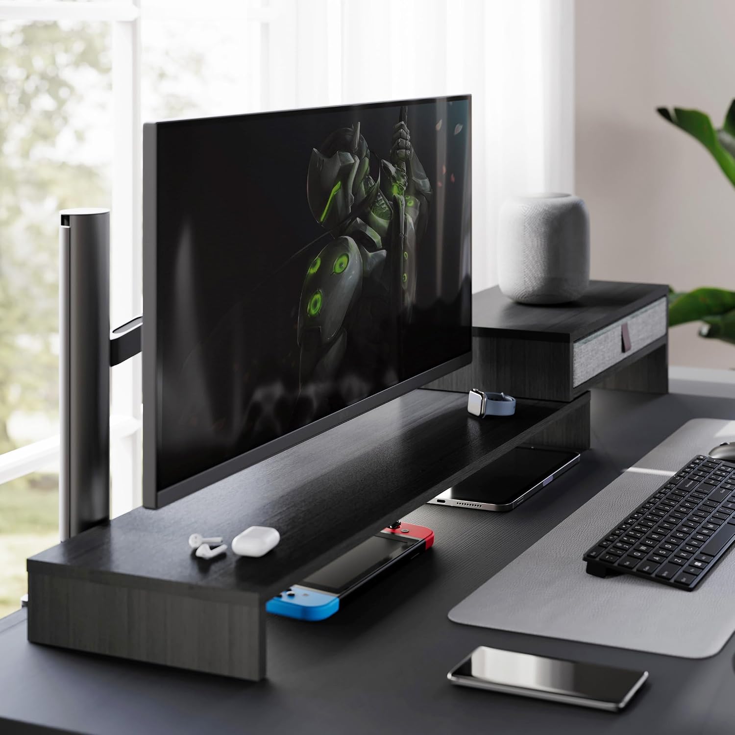 FENGE Dual Monitor Stand with Drawer,Adjustable Length and Angle,Black thumbnail 2