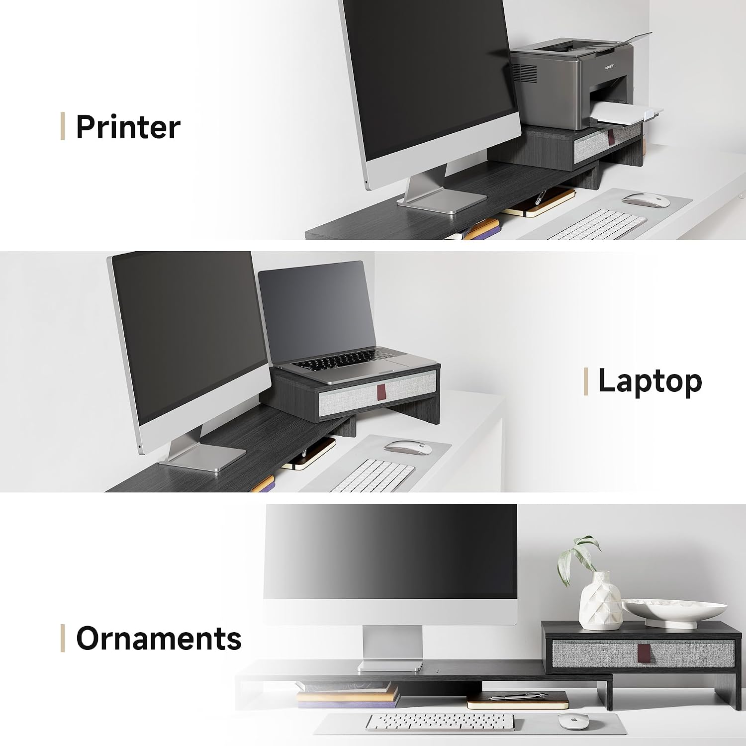 FENGE Dual Monitor Stand with Drawer,Adjustable Length and Angle,Black thumbnail 5