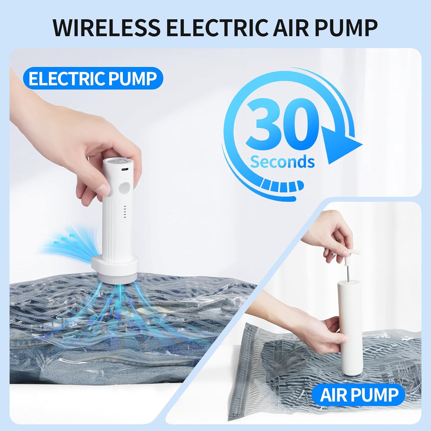 12 Pack Vacuum Seal Bags for Clothing with Electric Air Pump, Compression Space Saver, Vacuum Storage Bags for Luggage, Travel, Blankets, Pillows, Bedding and Moving, Hand Pump Inc