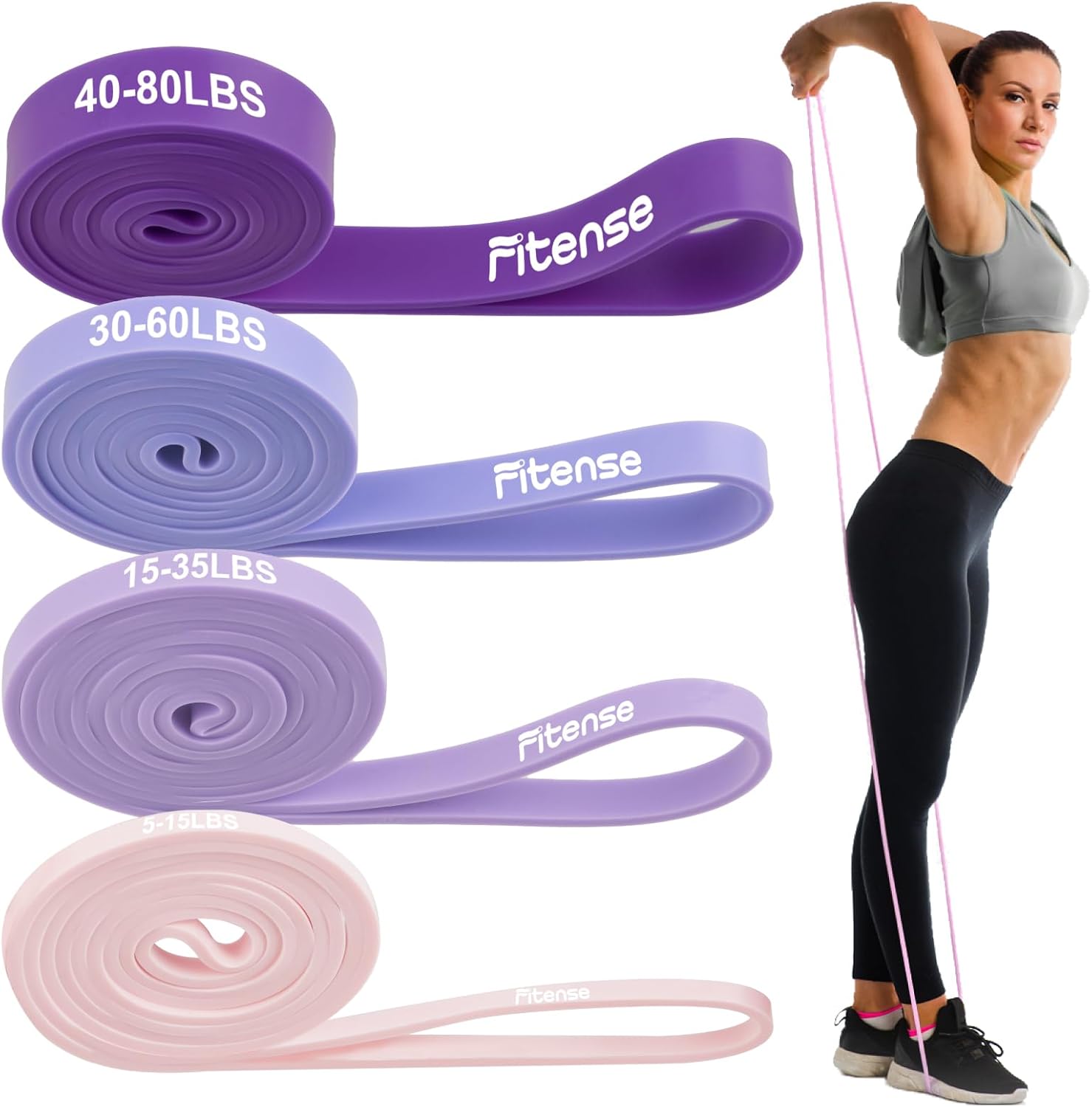 Fitense Resistance Bands Set - Pull Up Bands for Men Women, Workout Bands Resistance with Door Anchor, Training Poster & Pouch, Exercise Bands for Stretching/Therapy/Home Gym/Fitness