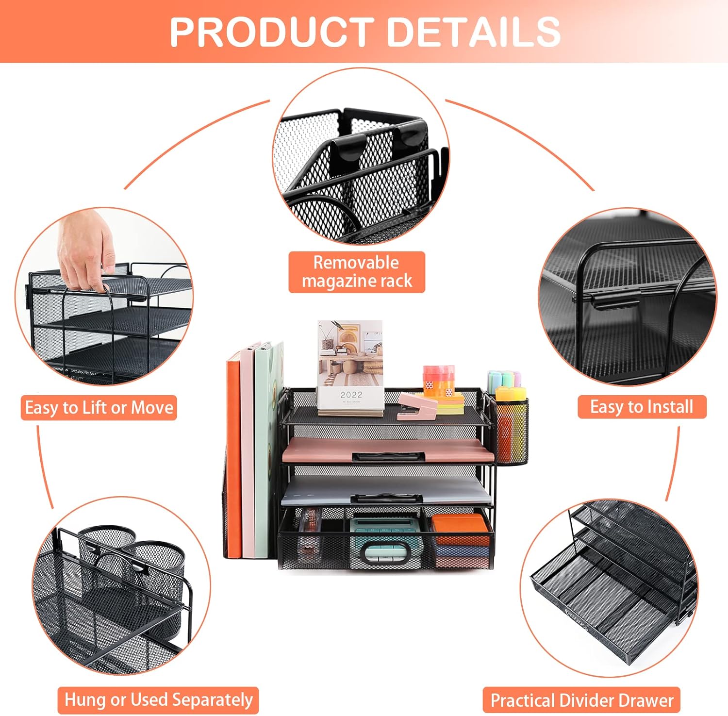 Organisateur de bureau 4 niveaux avec porte-documents